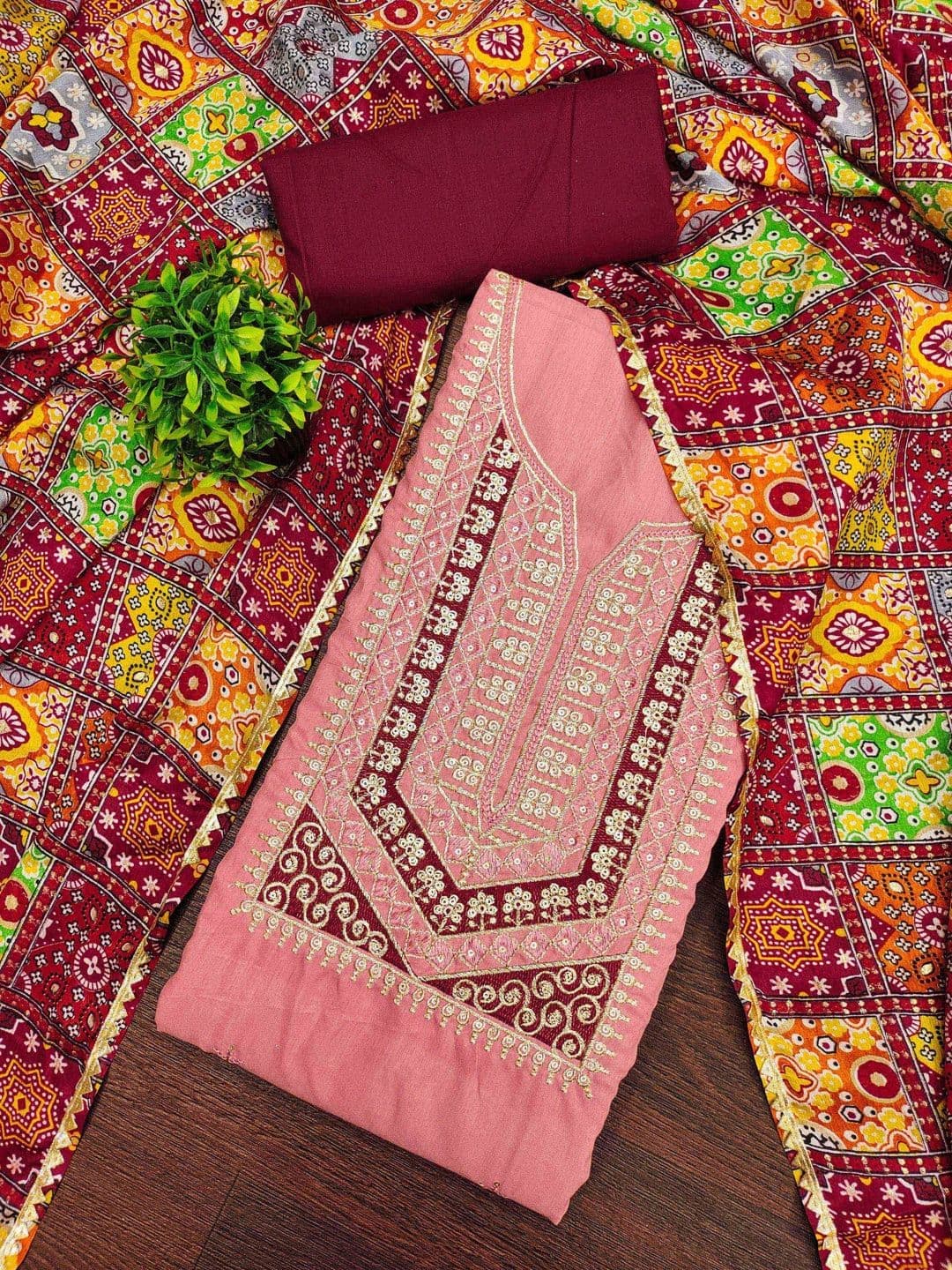 KALINI Embroidered Pure Cotton Unstitched Dress Material - view 1