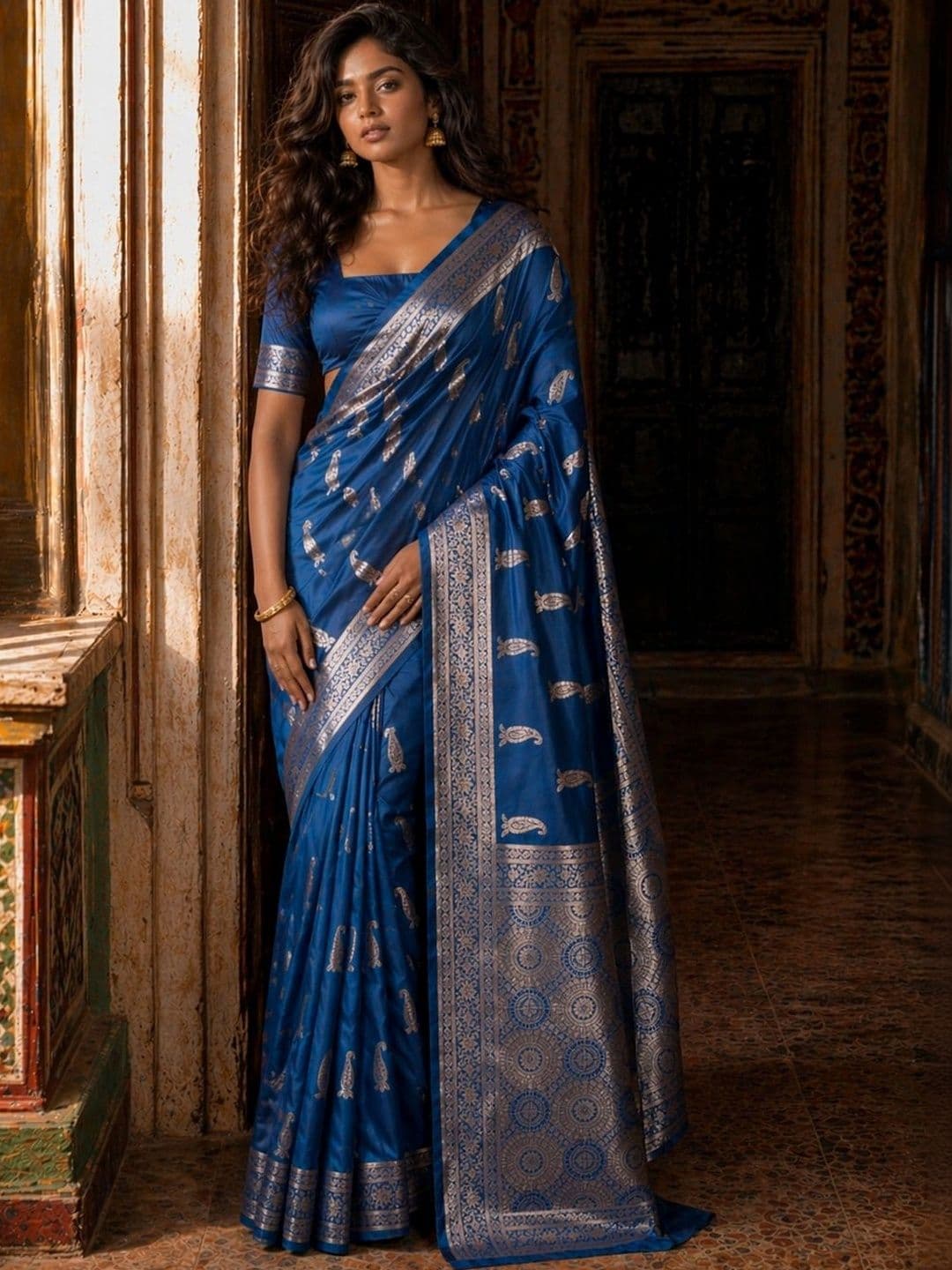 Durga Textile Woven Design Zari Silk Blend Banarasi Saree - view 1
