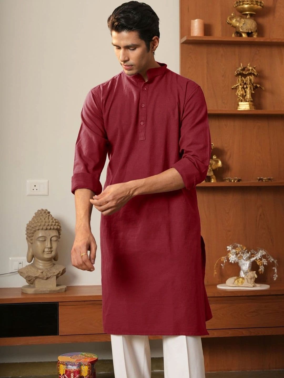 Anouk Men Pure Cotton Solid Knee Length Straight Kurta - view 1