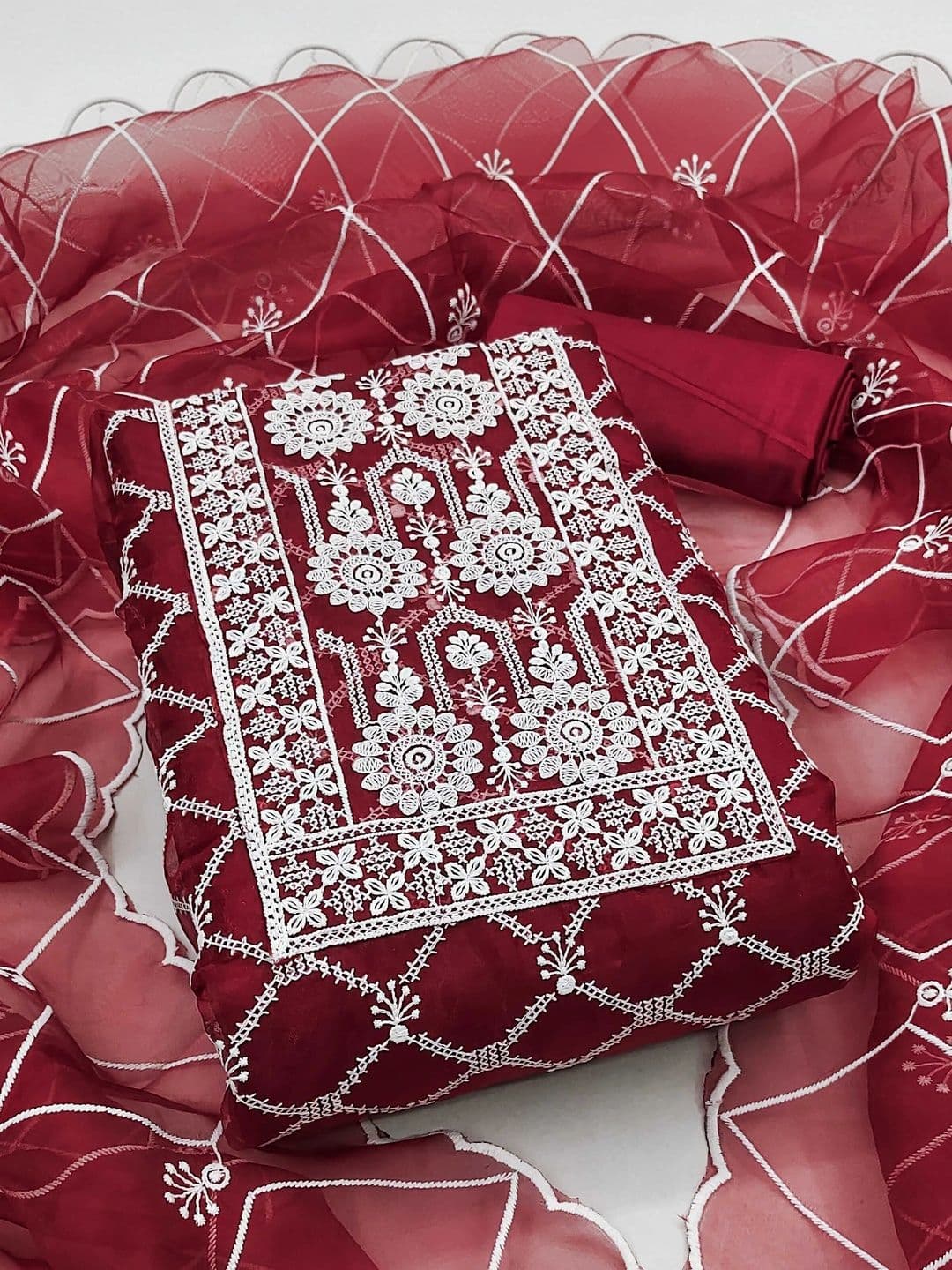 KALINI Embroidered Organza Unstitched Dress Material - view 1