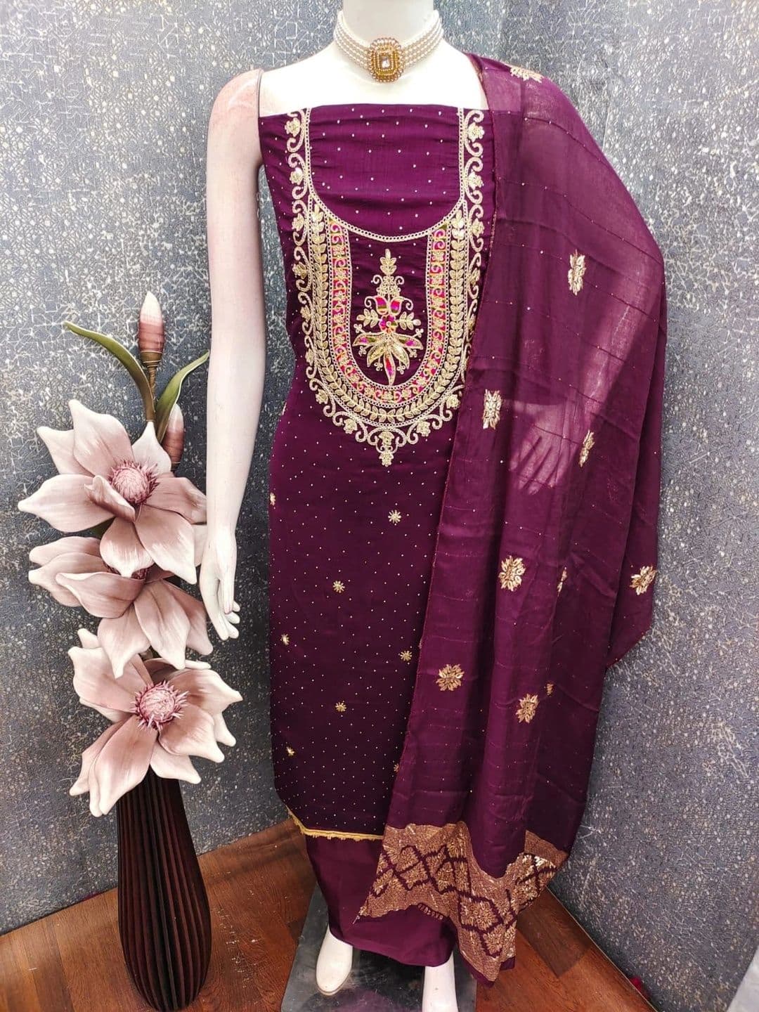 HERE&NOW Embellished Unstitched Dress Material - view 1