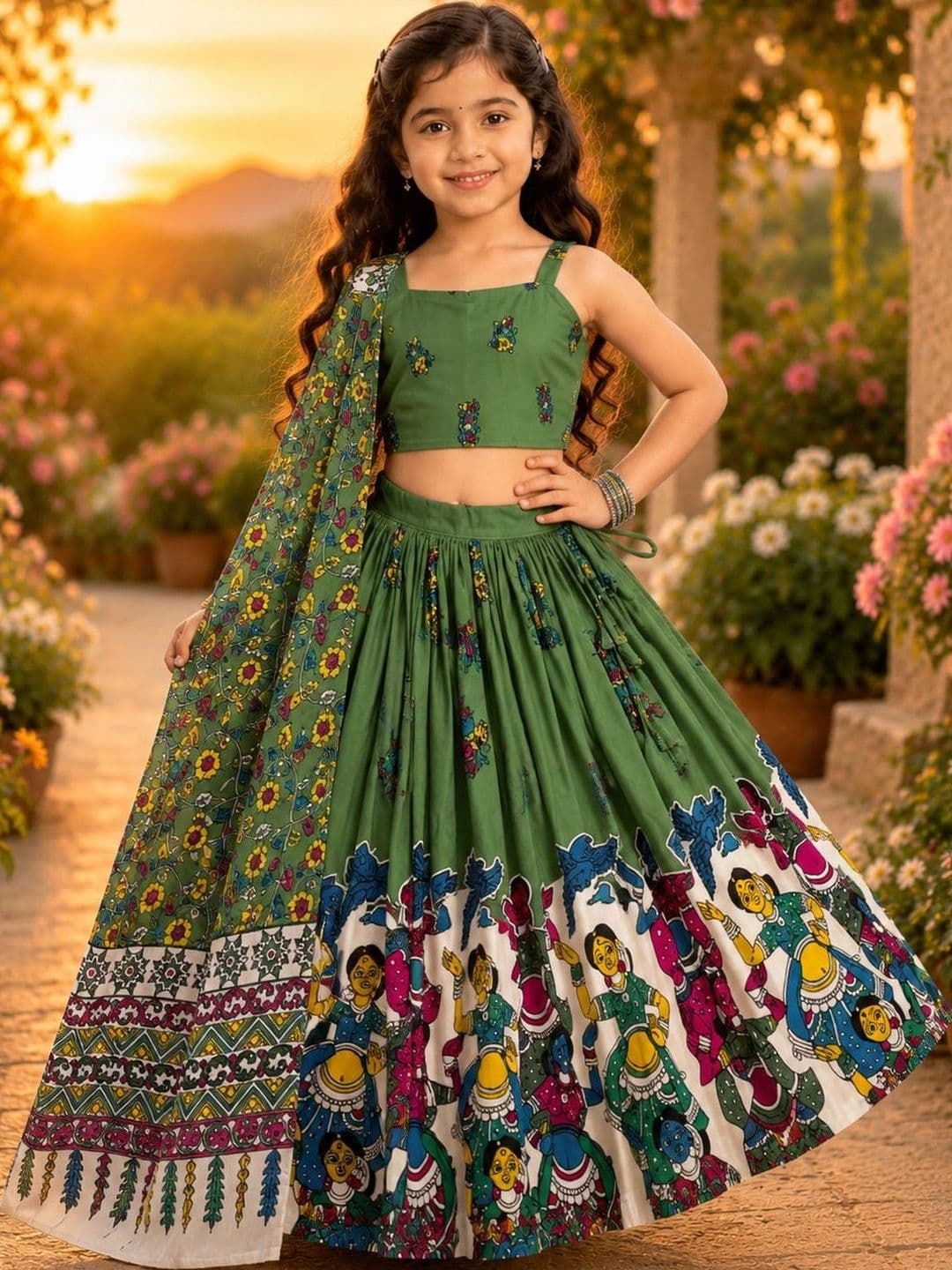 DRISHIV ENTERPRISE Girls Printed Ready to Wear Lehenga & Blouse With Dupatta - view 1