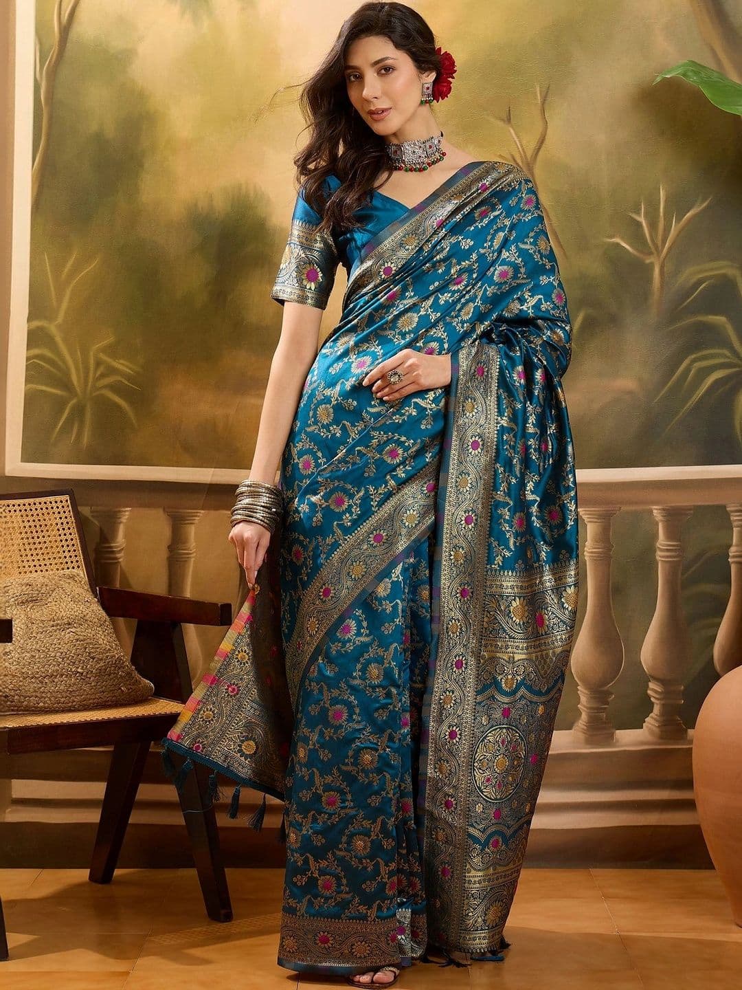 Maroosh Woven Design Zari Silk Blend Designer Banarasi Saree - view 1