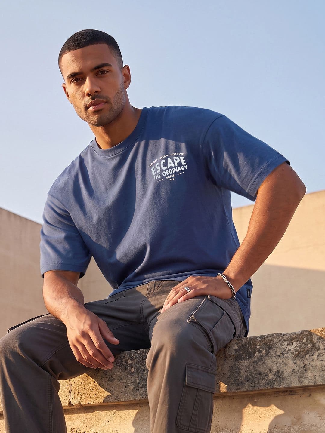 The Roadster Life Co. Relaxed Fit Typography Printed Pure Cotton T-shirt - view 1