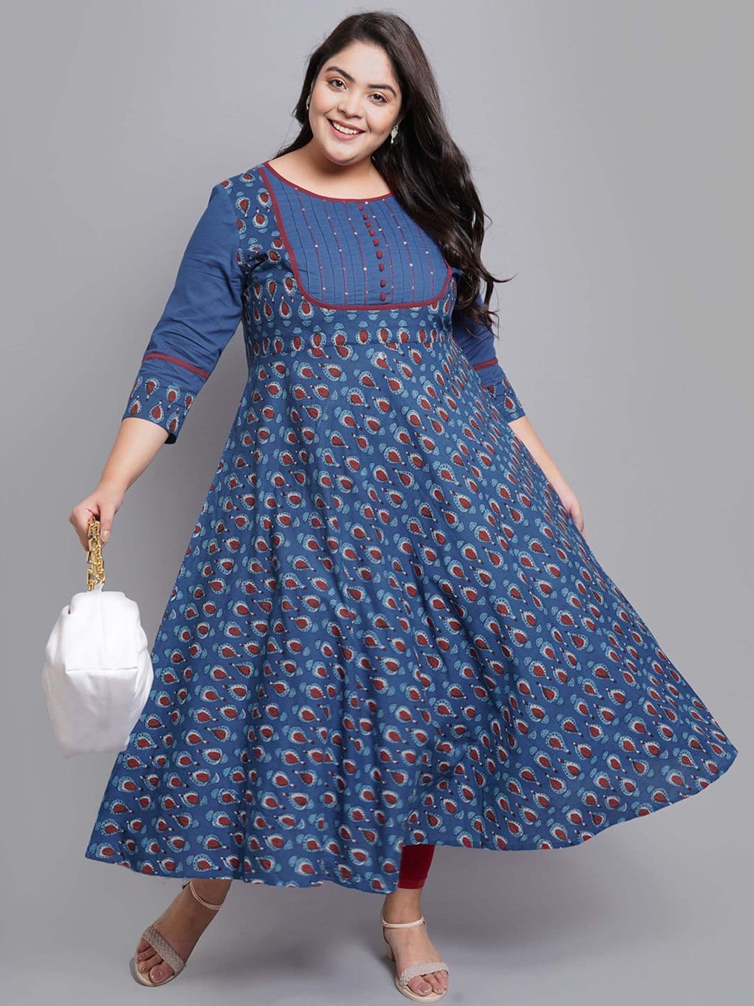 IKRASS Women Cotton Ethnic Motifs Printed Sequins Anarkali Kurta - view 1