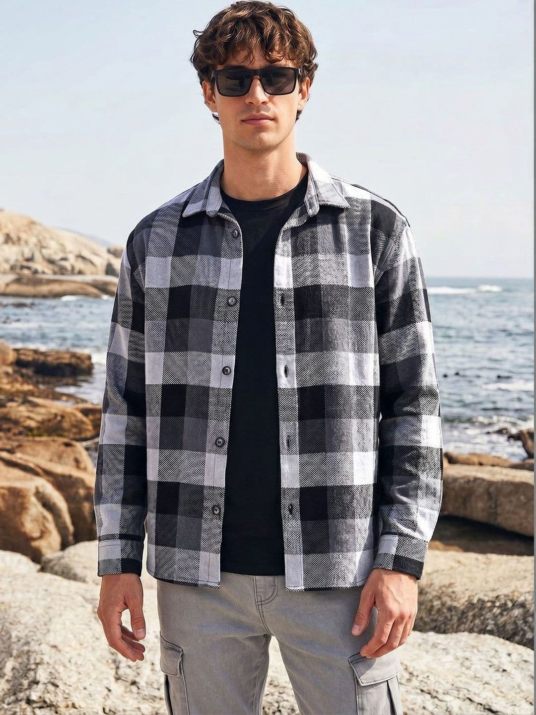 The Indian Garage Co Men Relaxed Fit Checked Dobby Textured Resortwear Shirt - view 1