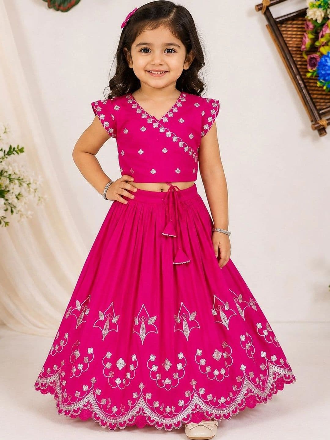DRISHIV ENTERPRISE Girls Embellished Mirror Work Ready to Wear Lehenga Choli - view 1