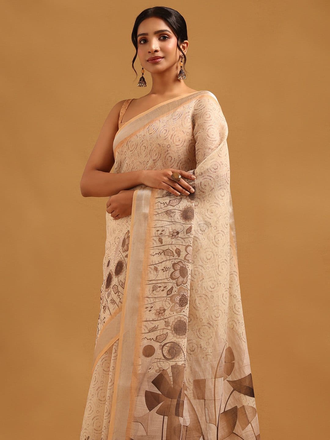 Soch Floral Beads and Stones Pure Linen Saree - view 1