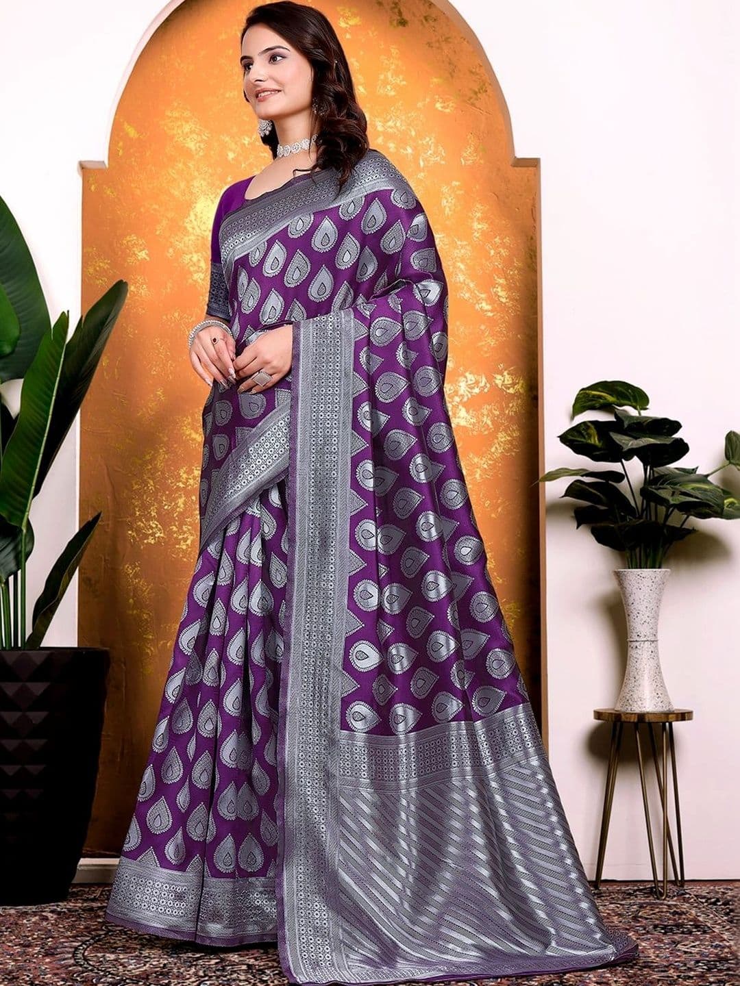 KANURIKAA Paisley Zari Silk Blend Banarasi Saree - view 1