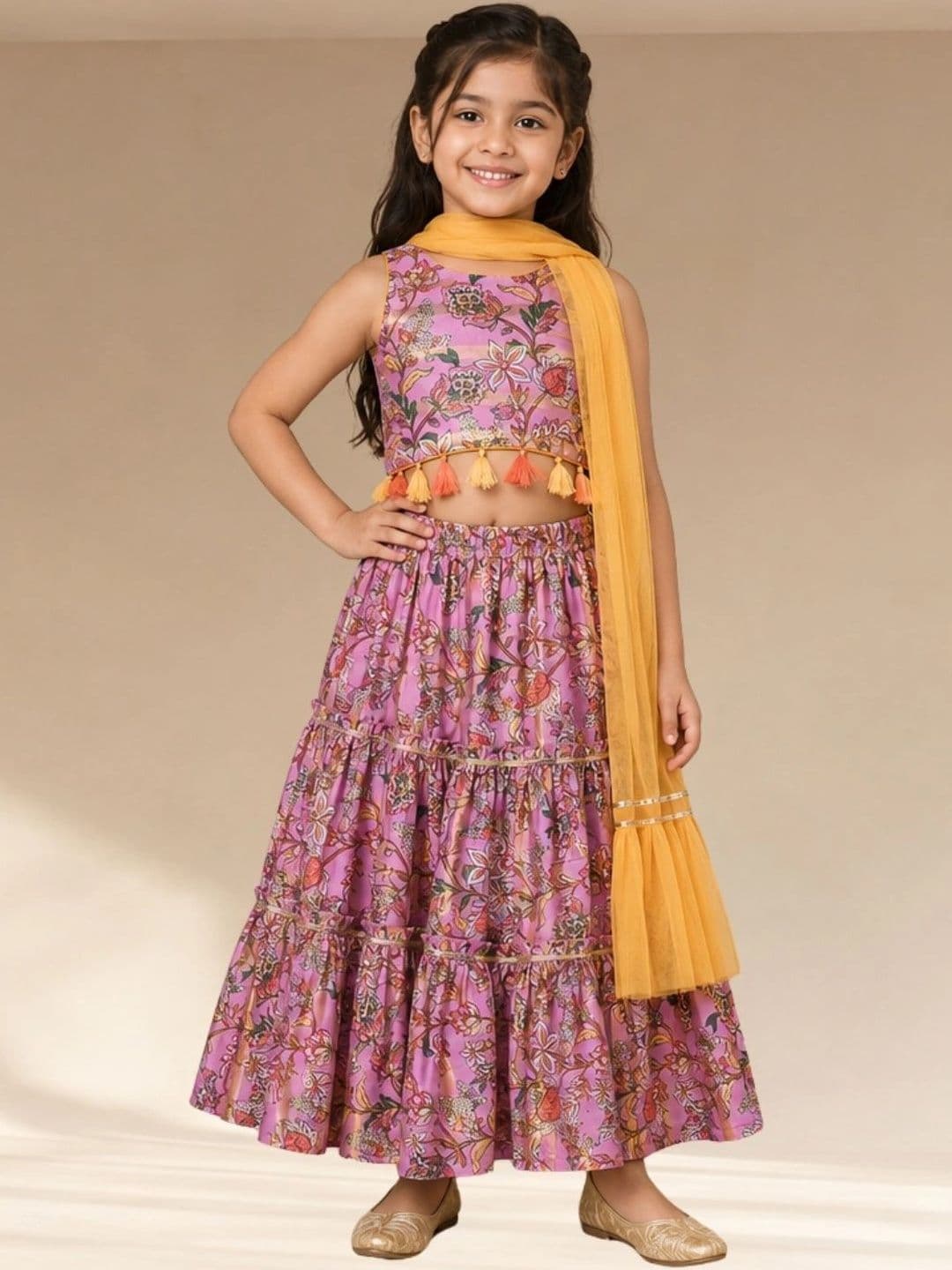 LIL DRAMA Girls Printed Ready to Wear Lehenga & Blouse With Dupatta - view 1