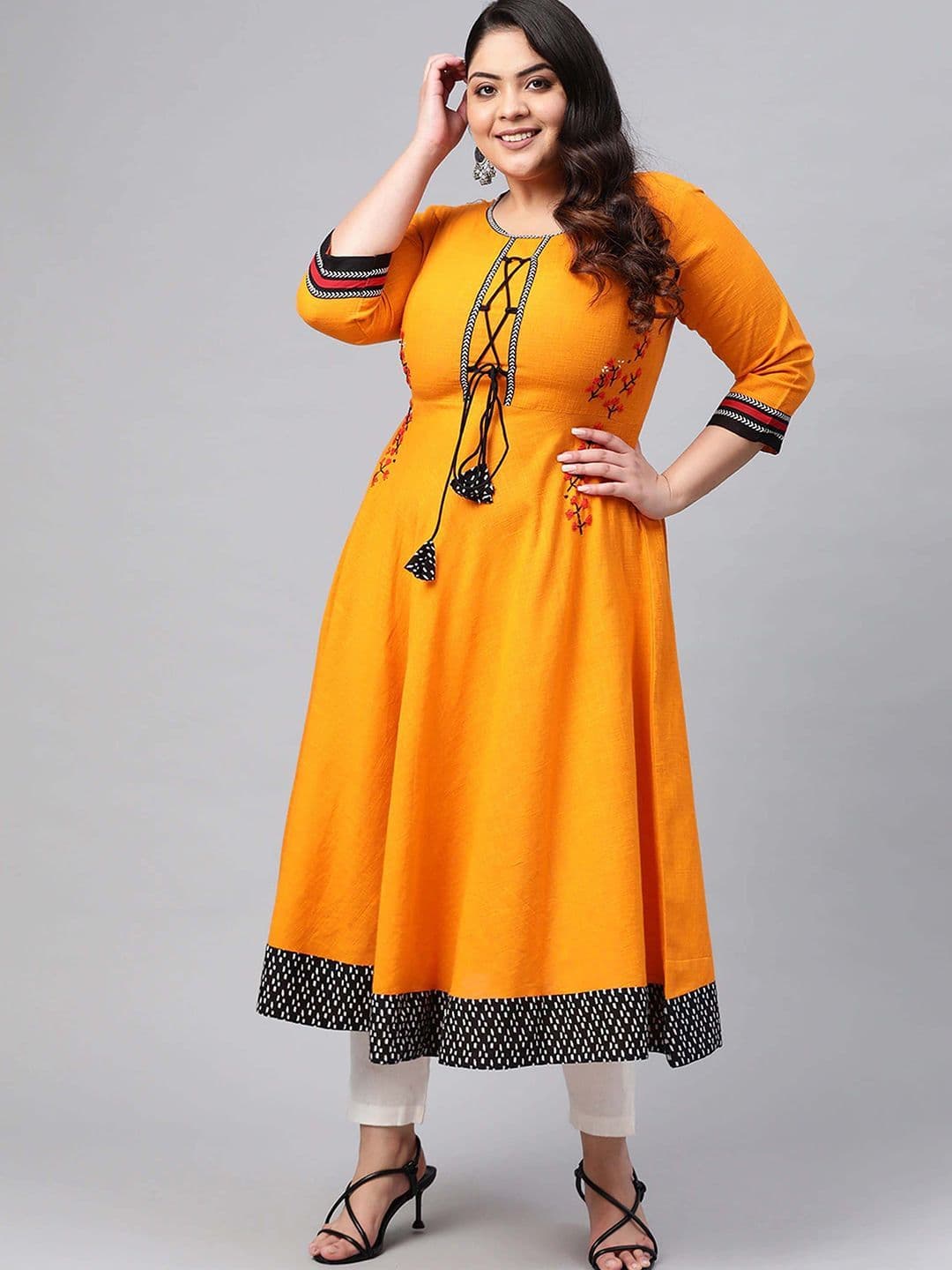 IKRASS Women Plus Size Woven Design Embroidered Daily Cotton Anarkali Kurta - view 1