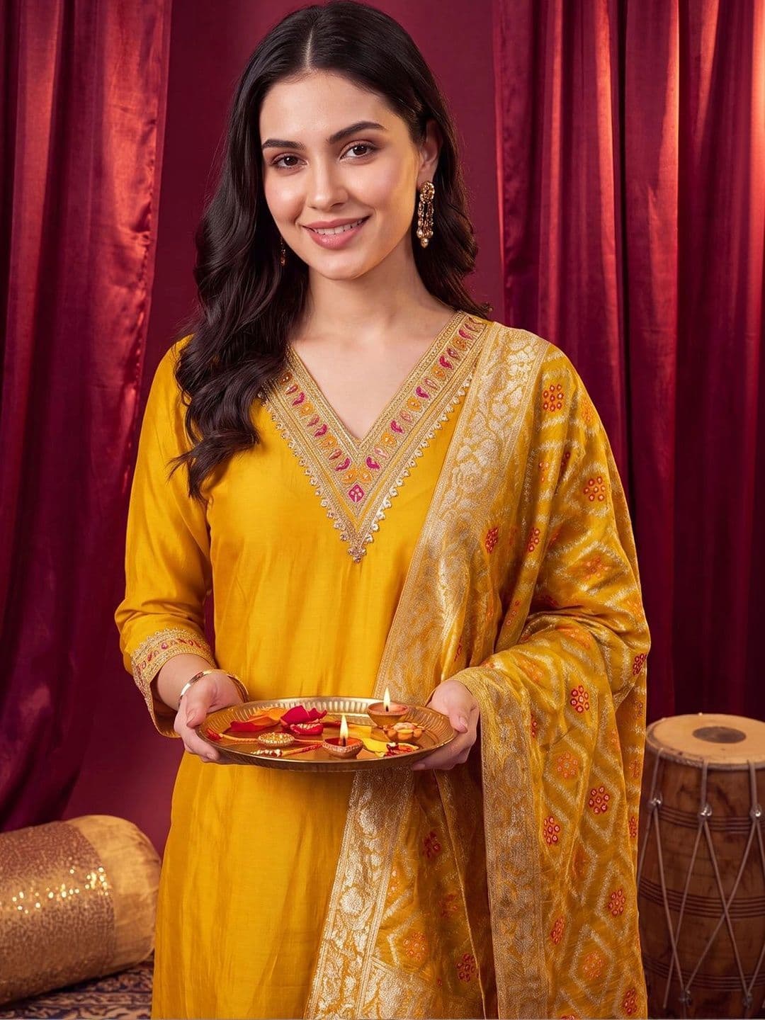 Indo Era Women Ethnic Motifs Regular Kurta with Trousers & With Dupatta - view 1