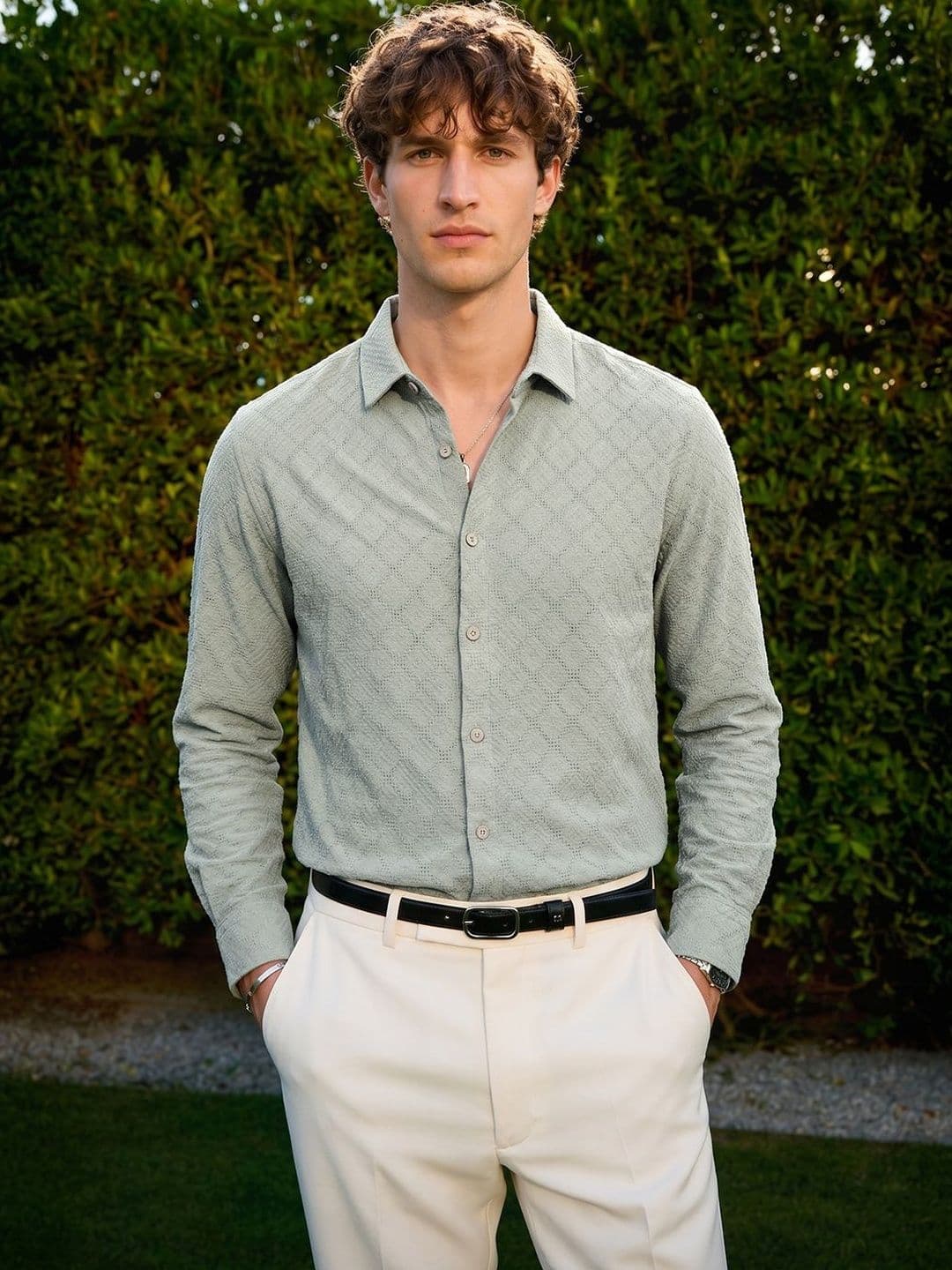 The Indian Garage Co Men Regular Fit Dobby Textured Resortwear Shirt - view 1