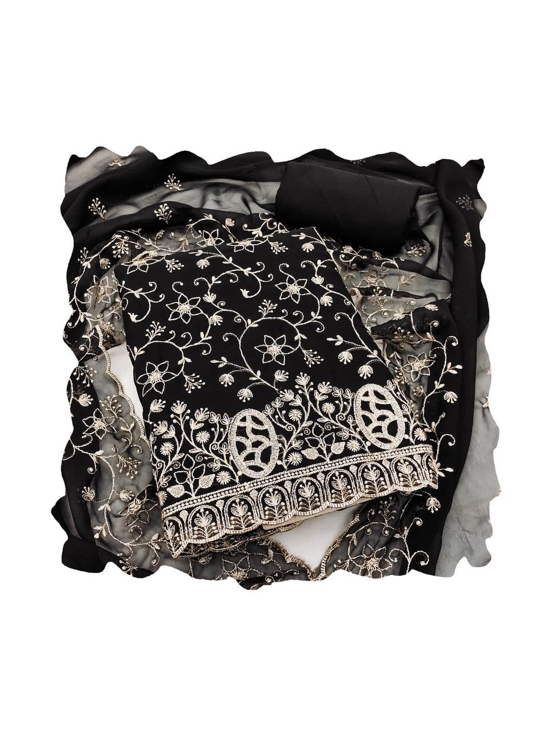 MANVAA Embroidered Silk Georgette Unstitched Dress Material - view 1