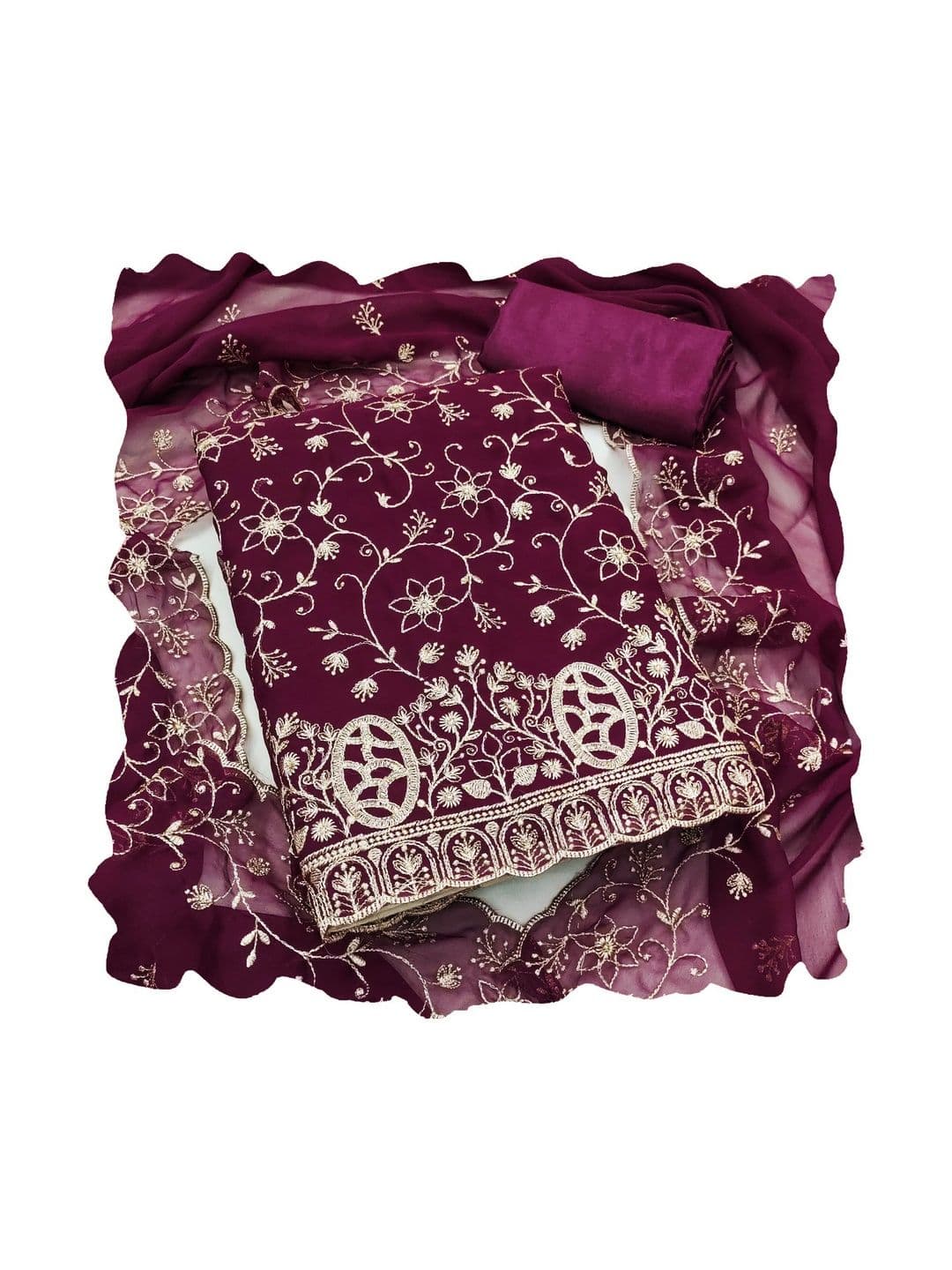 MANVAA Embroidered Silk Georgette Unstitched Dress Material - view 1