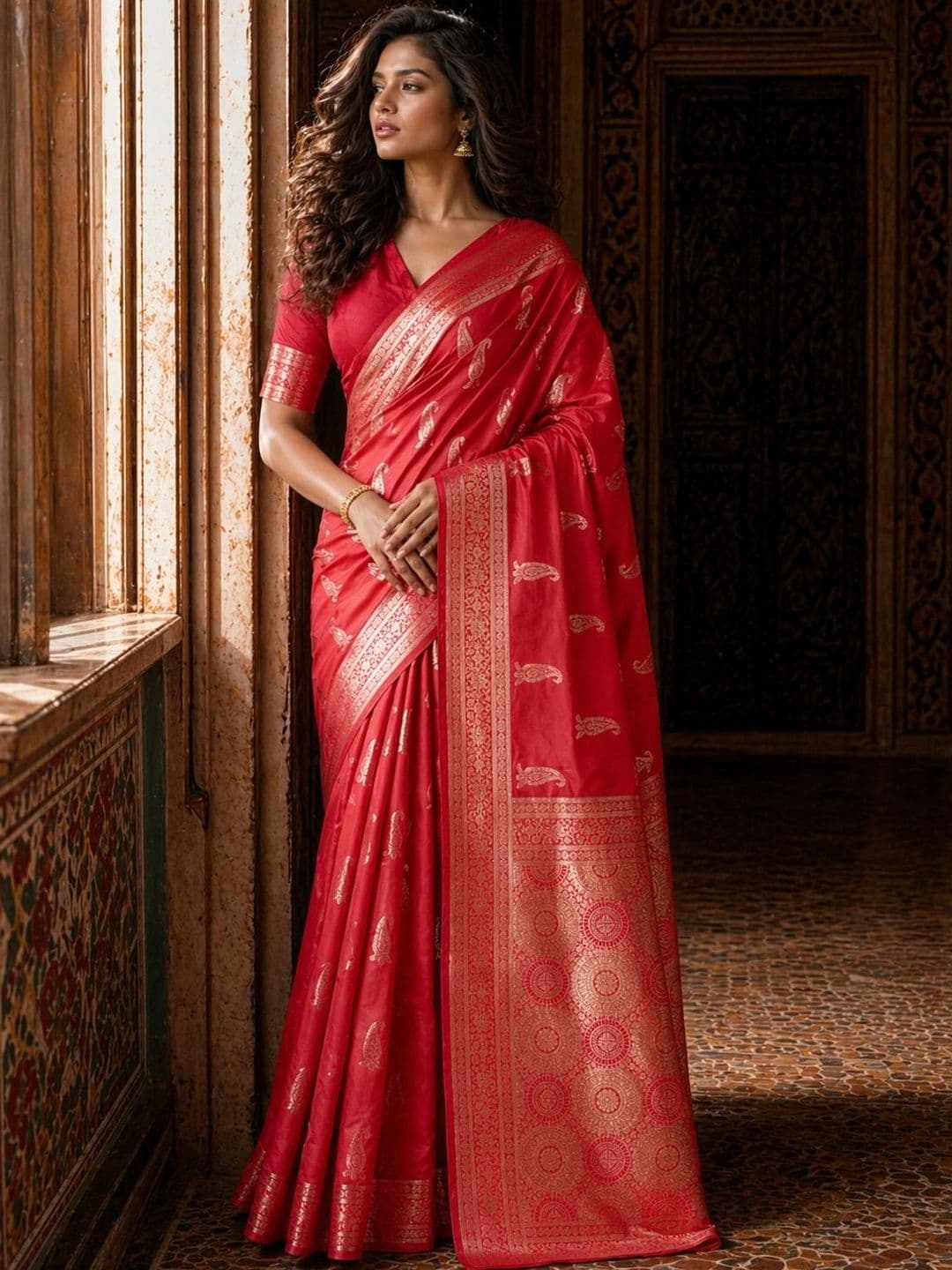 Durga Textile Woven Design Zari Silk Blend Banarasi Saree - view 1