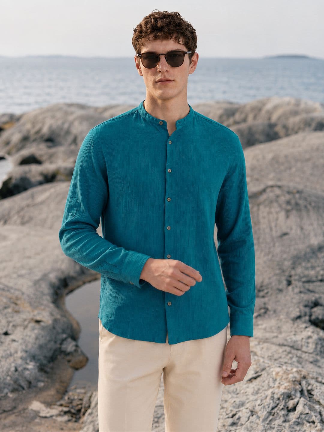 The Indian Garage Co Men Slim Fit Textured Resortwear Shirt - view 1