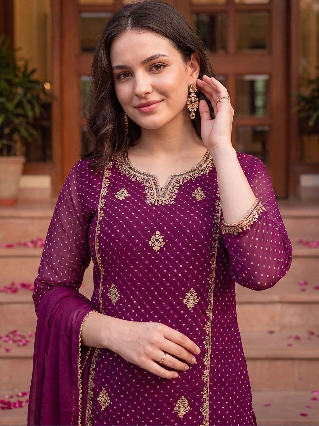 Indo Era Women Ethnic Motifs Printed Regular Kurta with Trousers & With Dupatta - view 1