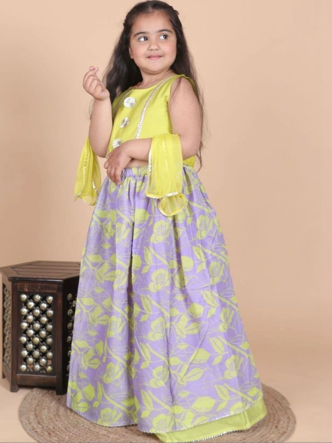 Littleblessings Girls Embellished Sequinned Ready to Wear Lehenga & Blouse With Dupatta - view 1