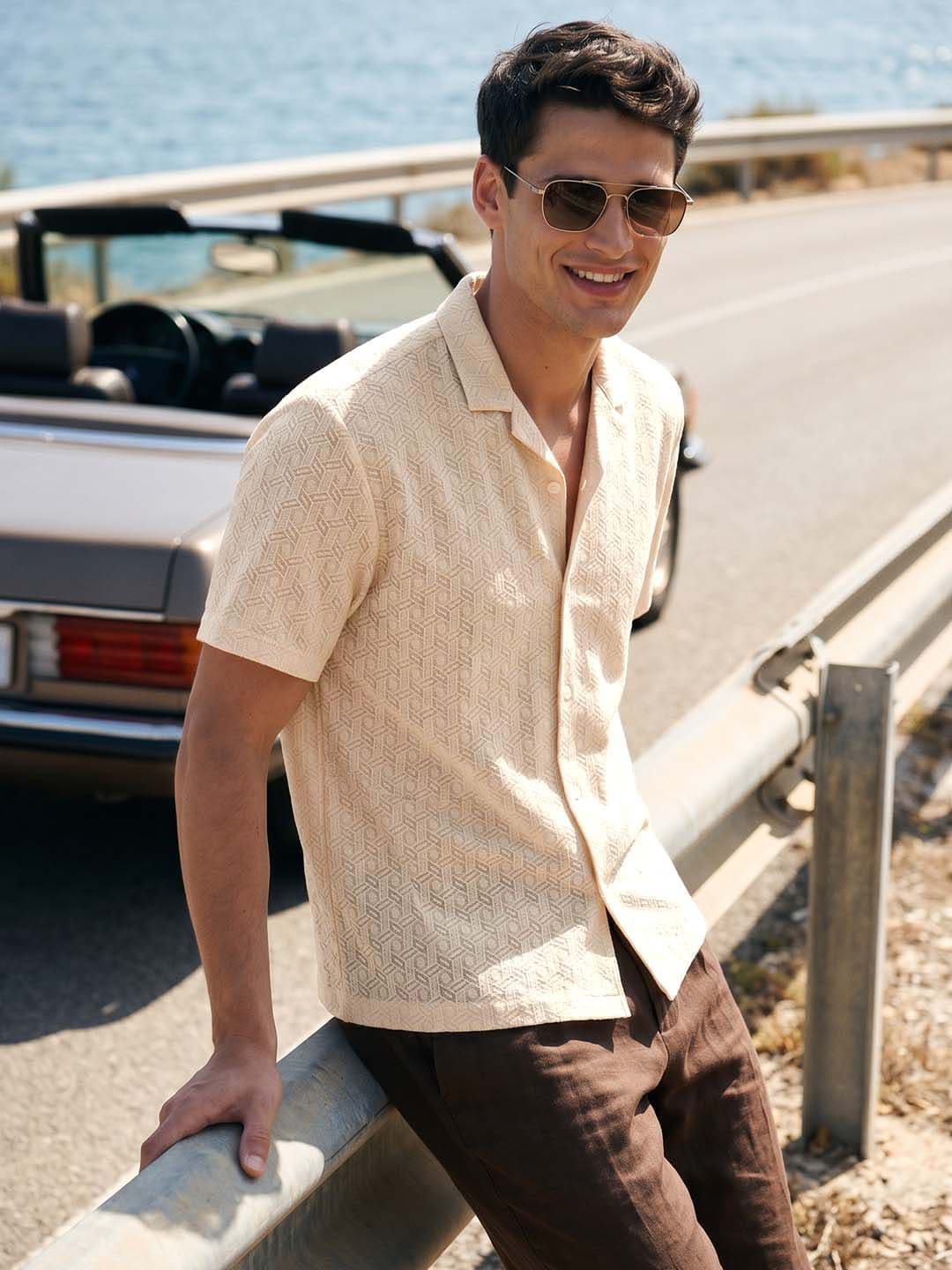 The Indian Garage Co Men Relaxed Fit Solid Warp Knit Lace Resortwear Shirt - view 1