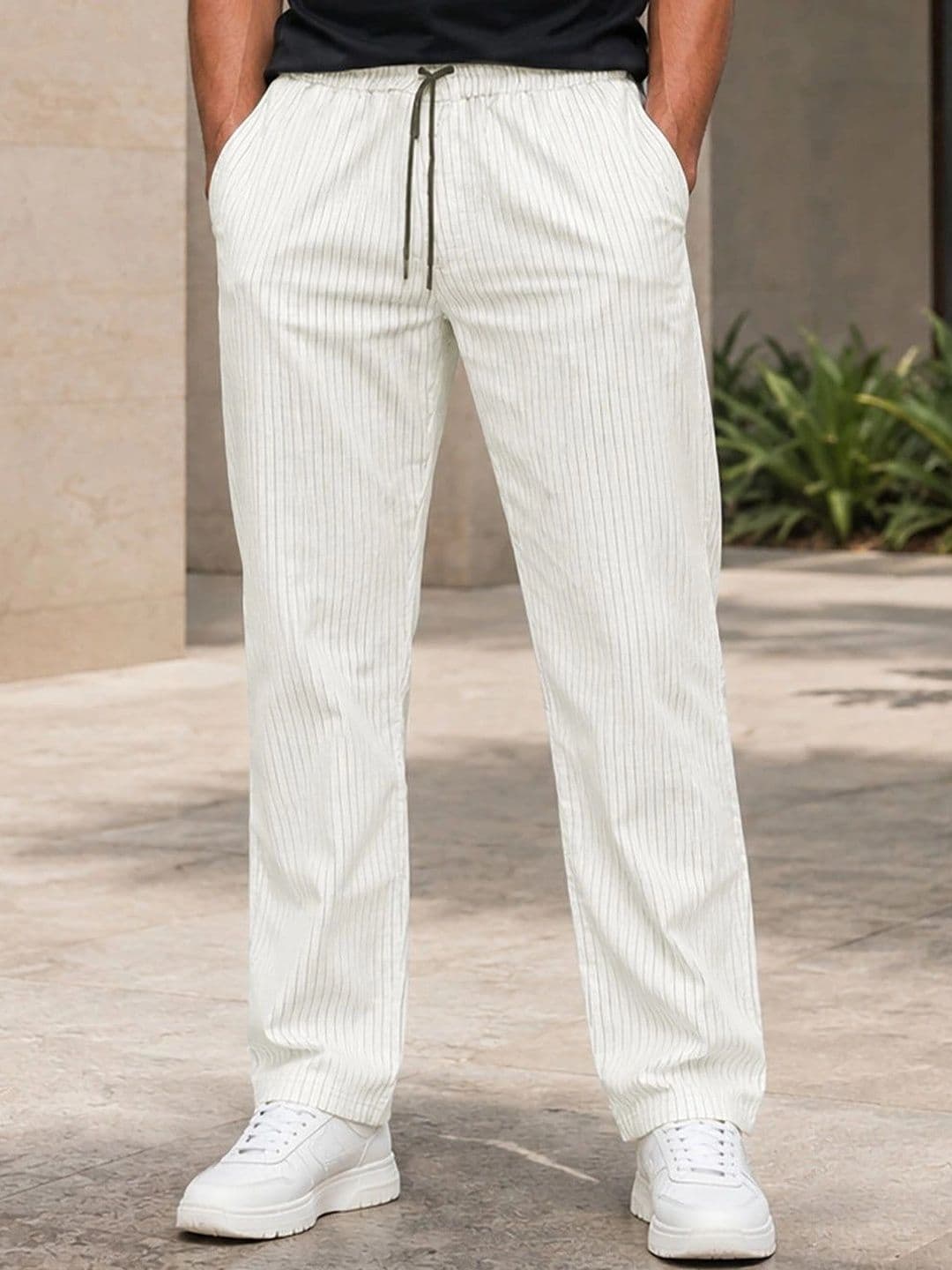 Global Jeans Men Striped Mid-Rise Straight Lounge Pants - view 1