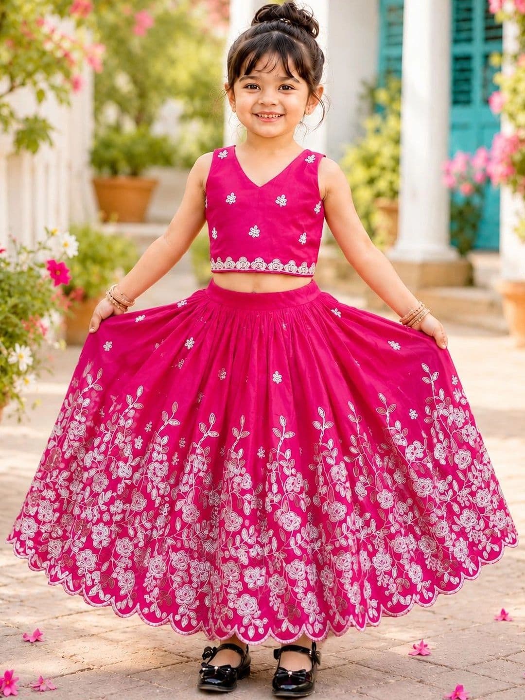DRISHIV ENTERPRISE Girls Embroidered Thread Work Ready to Wear Lehenga - view 1