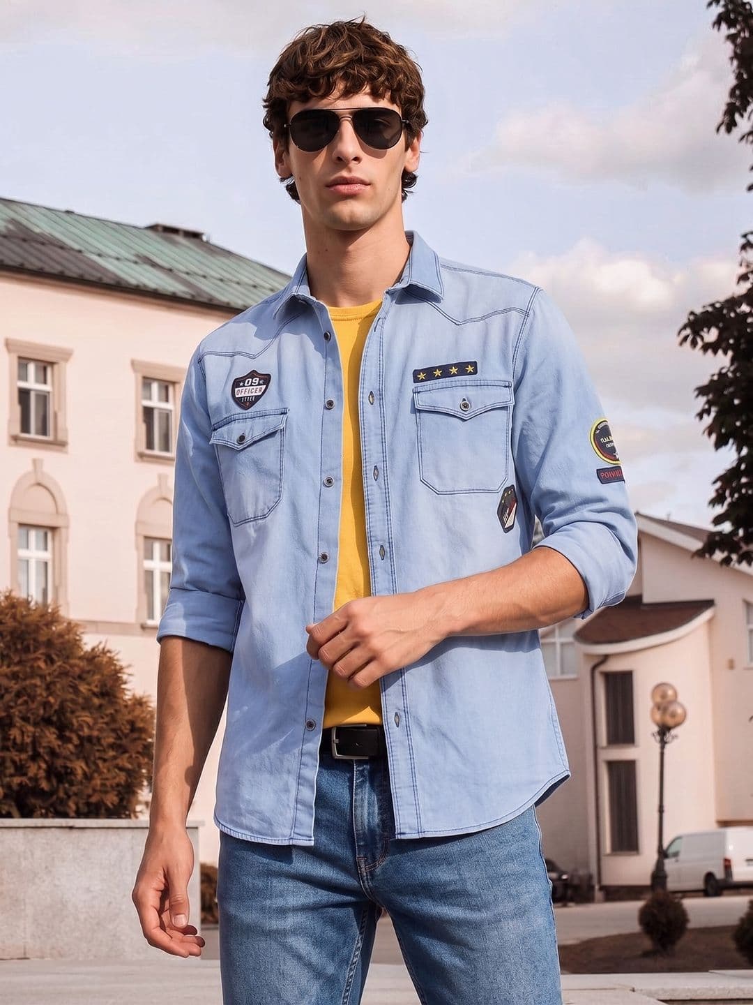 The Indian Garage Co Men Blue Slim Fit Faded Opaque Faded Casual Shirt - view 1