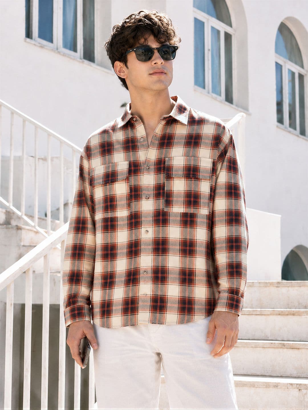 The Indian Garage Co Tartan Checks Drop-Shoulder Sleeves Oversized Casual Shirt - view 1