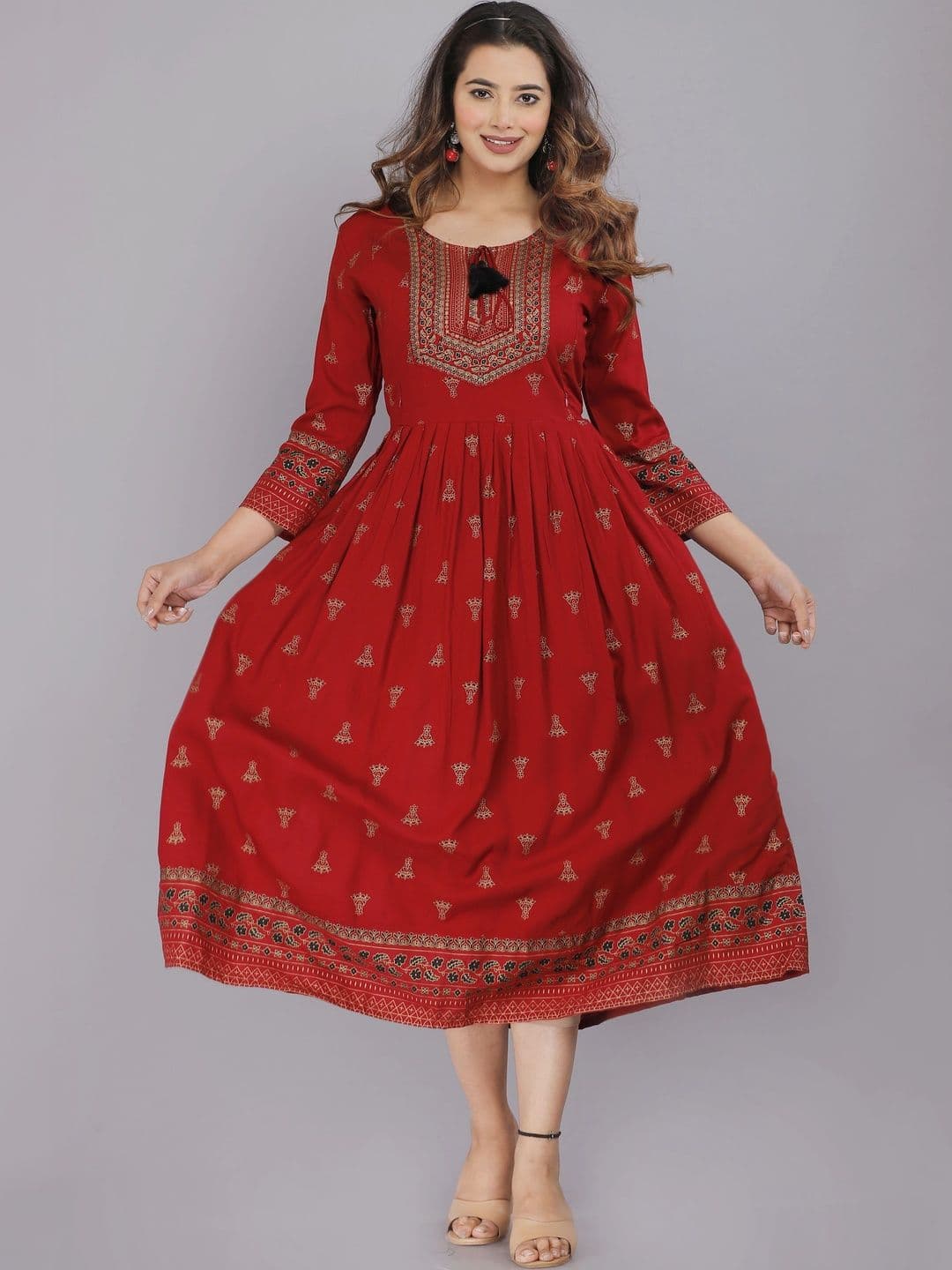Vorcia Febtex Printed Calf-Length Fit & Flared Ethnic Dresses - view 1