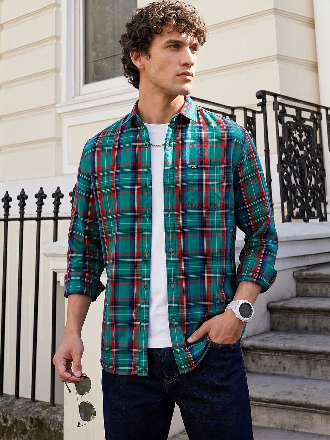 The Indian Garage Co Men Checked Slim Fit Tartan Opaque Casual Shirt - view 1