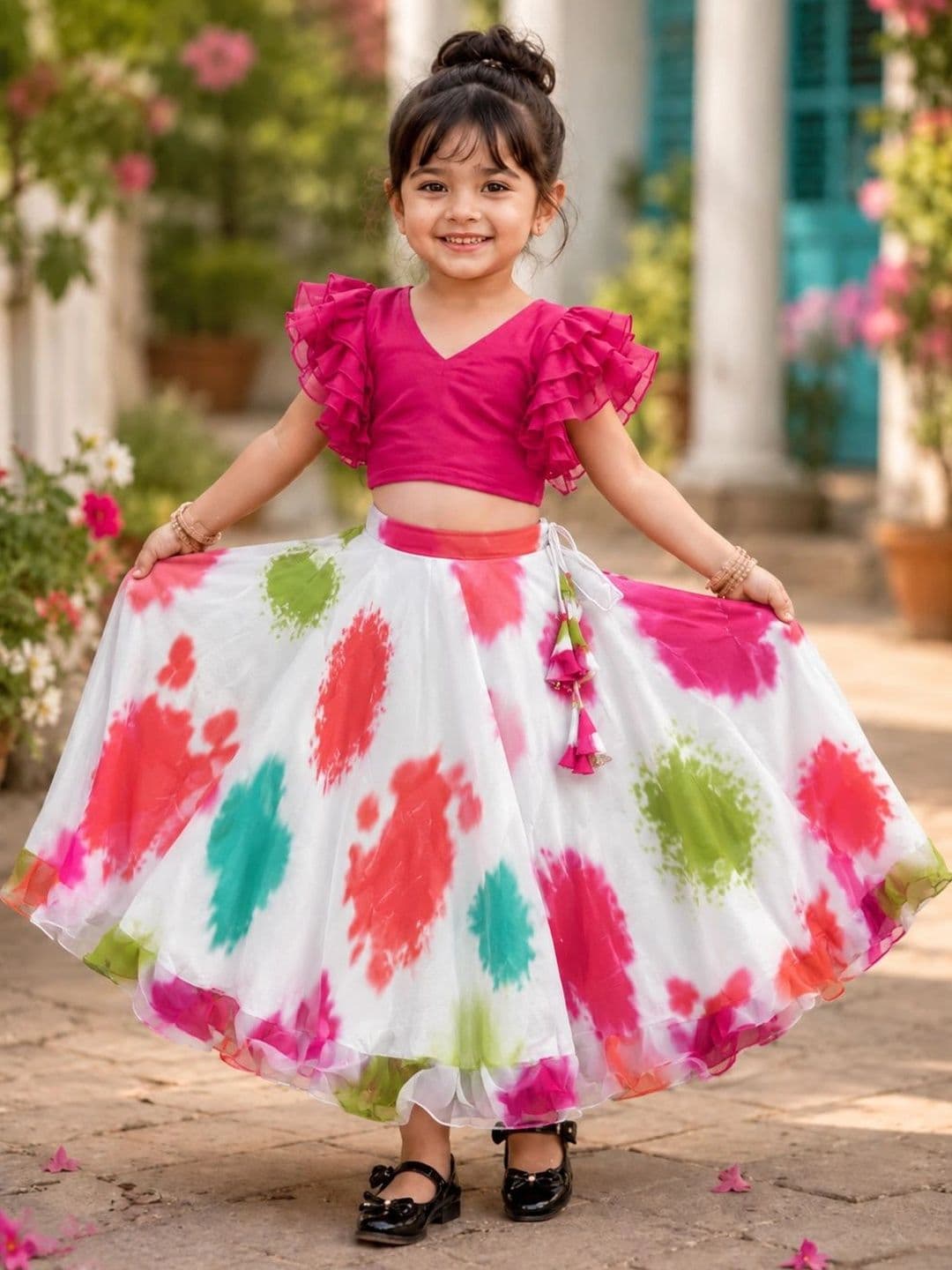 DRISHIV ENTERPRISE Girls Tie and Dye Ready to Wear Lehenga & - view 1