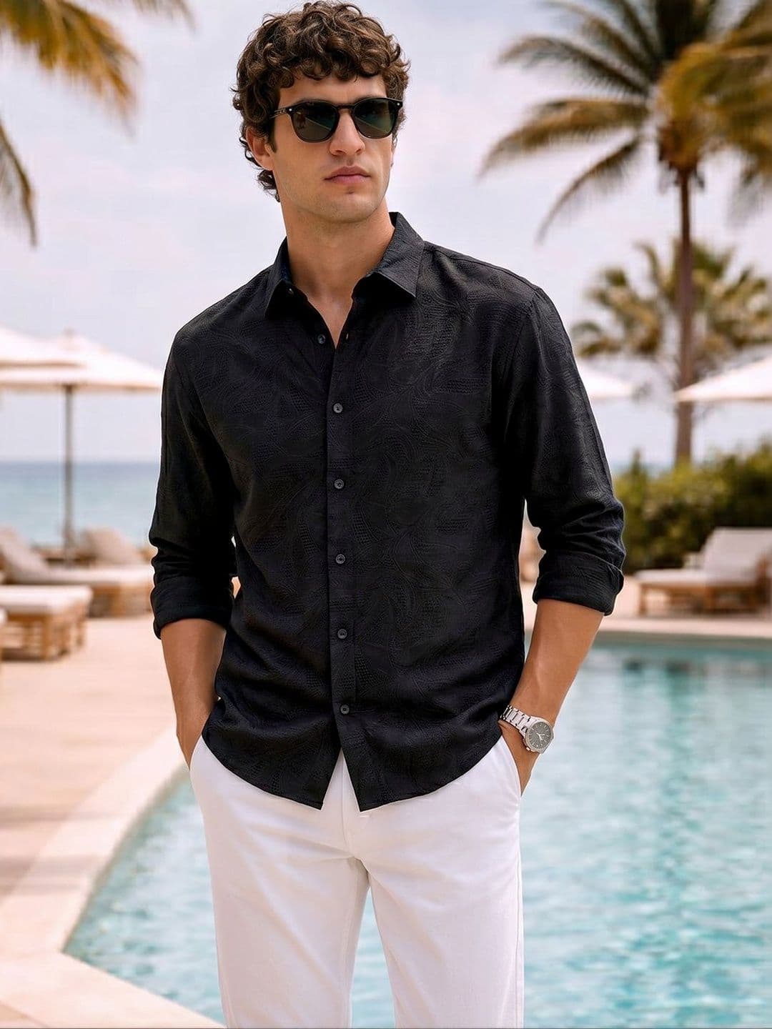 The Indian Garage Co Men Relaxed Fit Dobby Textured Resortwear Shirt - view 1