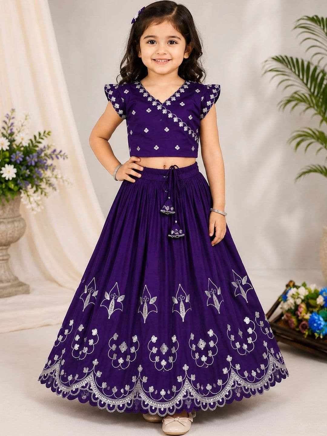 DRISHIV ENTERPRISE Girls Embroidered Thread Work Ready to Wear Lehenga & - view 1