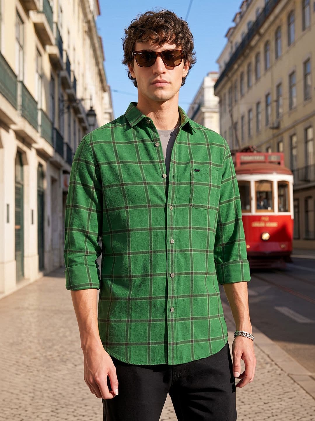 The Indian Garage Co Men Slim Fit Opaque Checked Casual Shirt - view 1