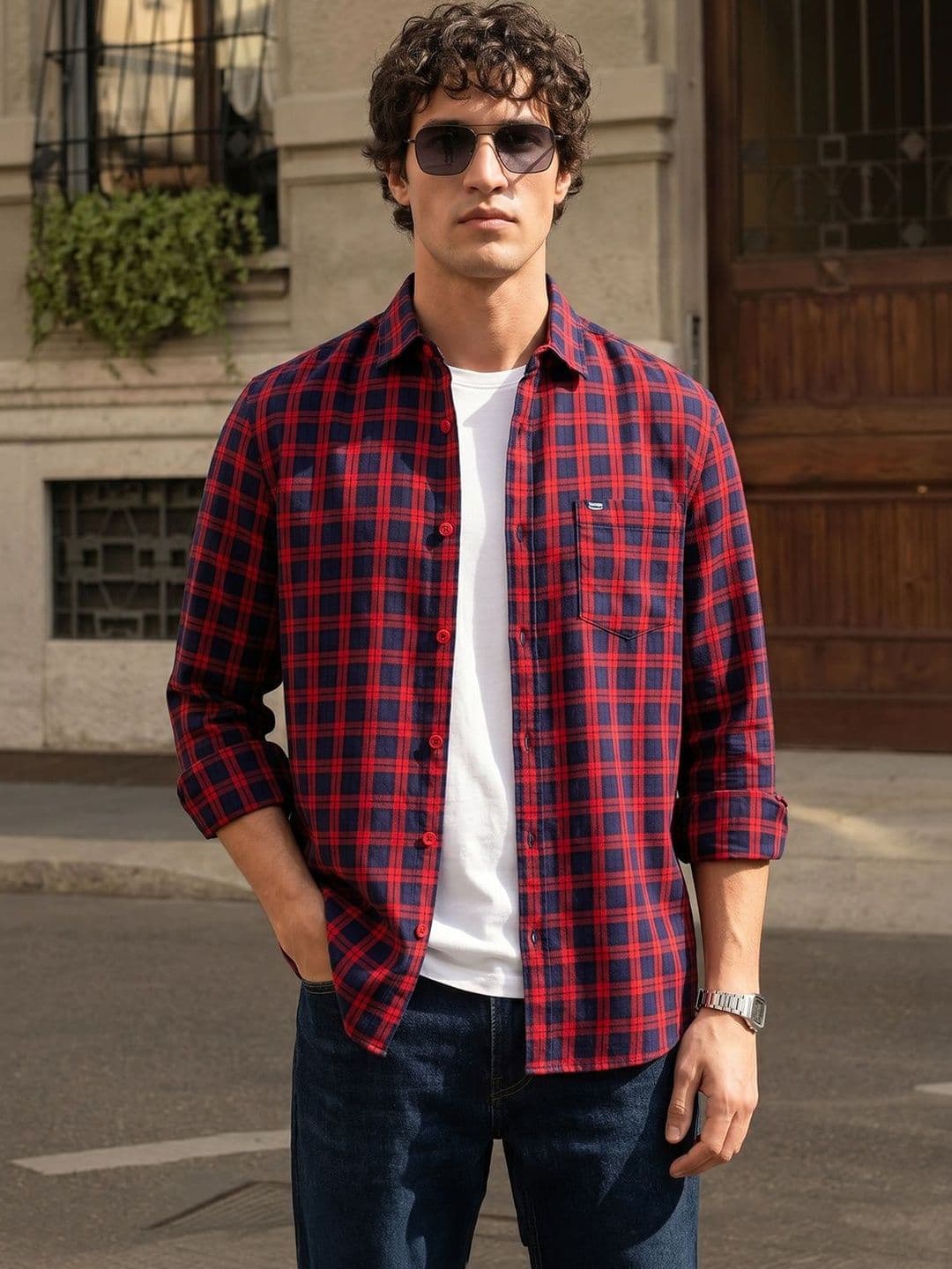 The Indian Garage Co Men Checked Slim Fit Opaque Casual Shirt - view 1
