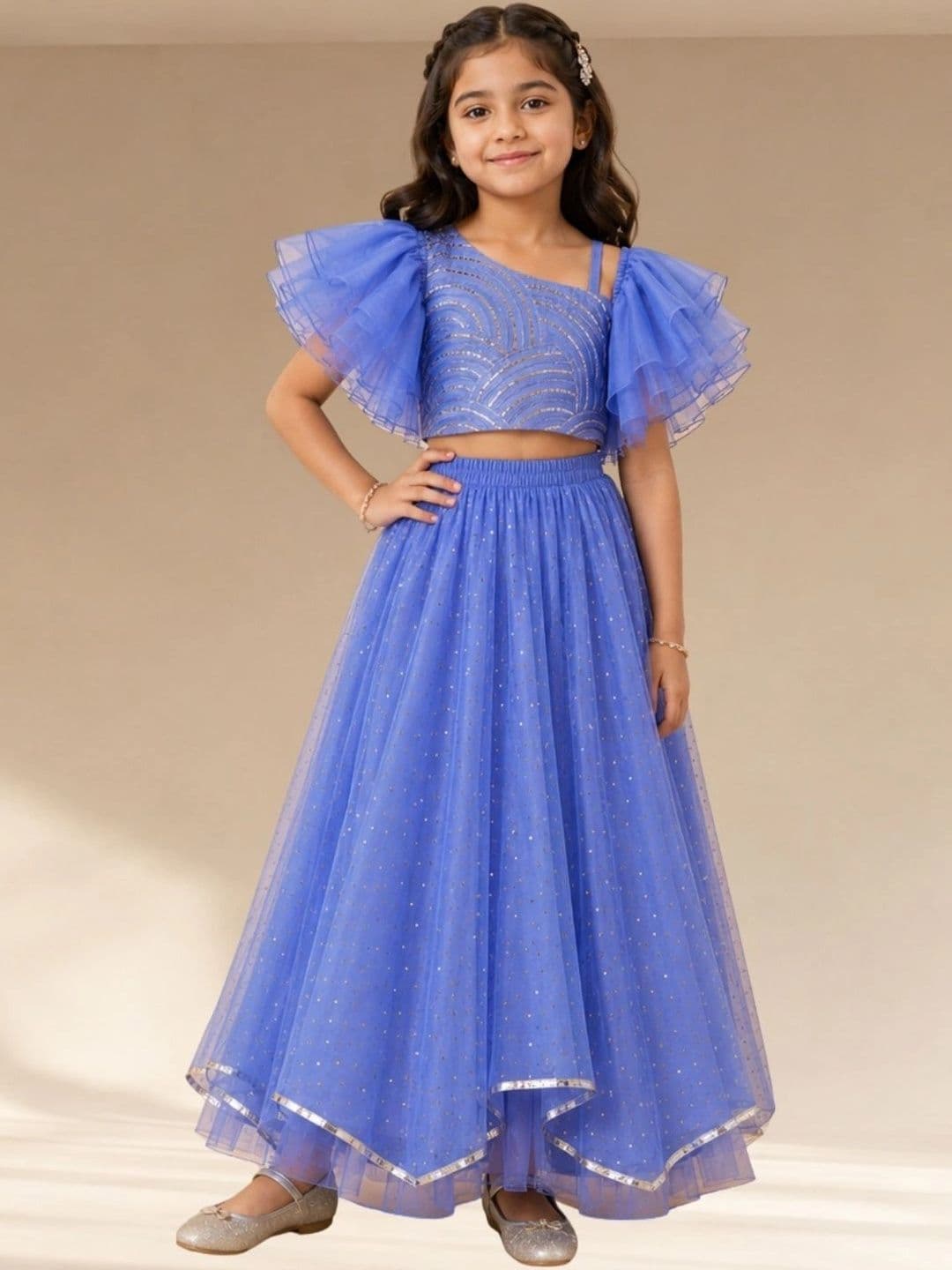LIL DRAMA Girls Embellished Sequinned Ready to Wear Lehenga & - view 1