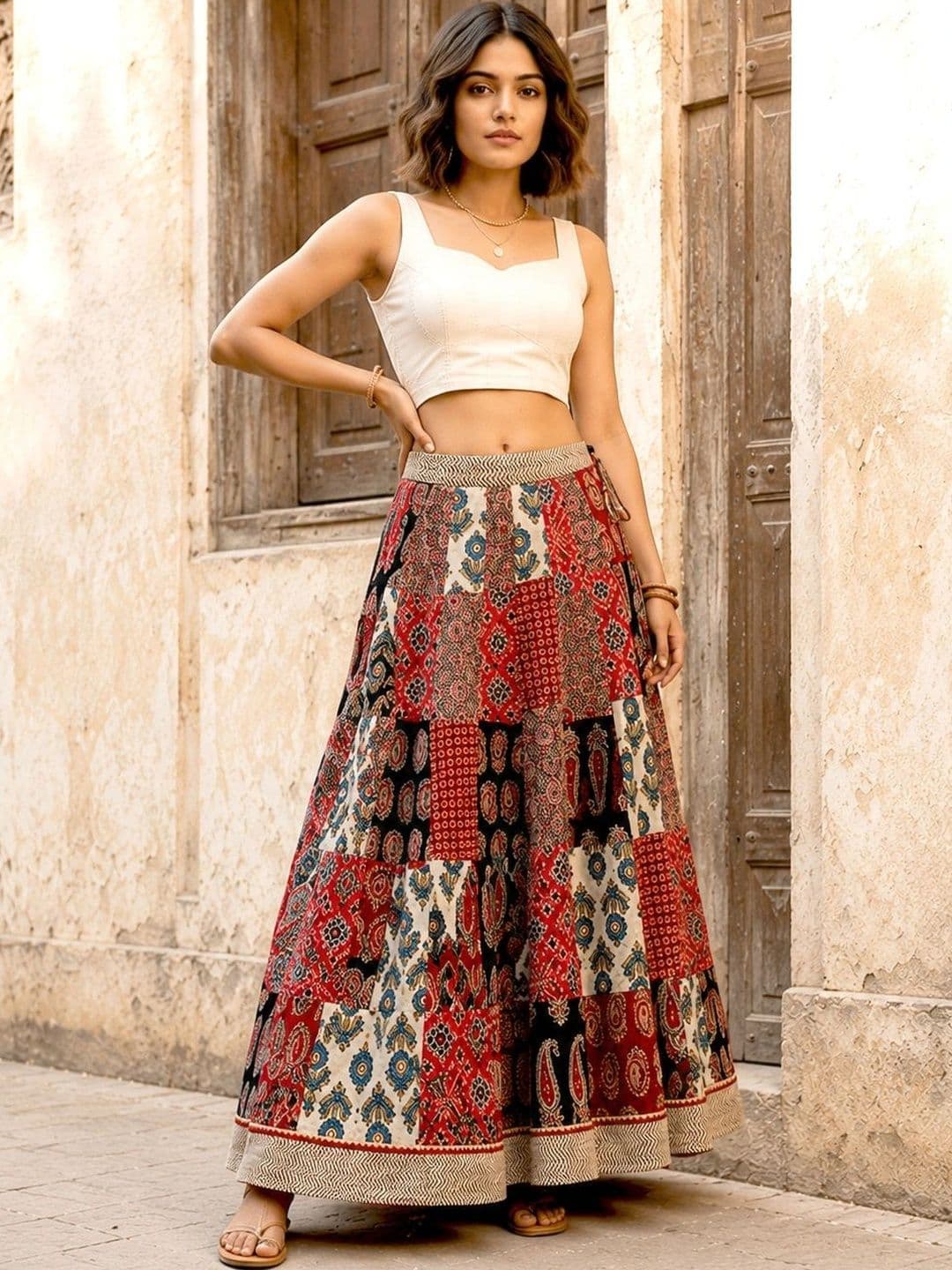 Maruti Tex Women Pure Cotton Paisley Maxi Flared Skirt - view 1