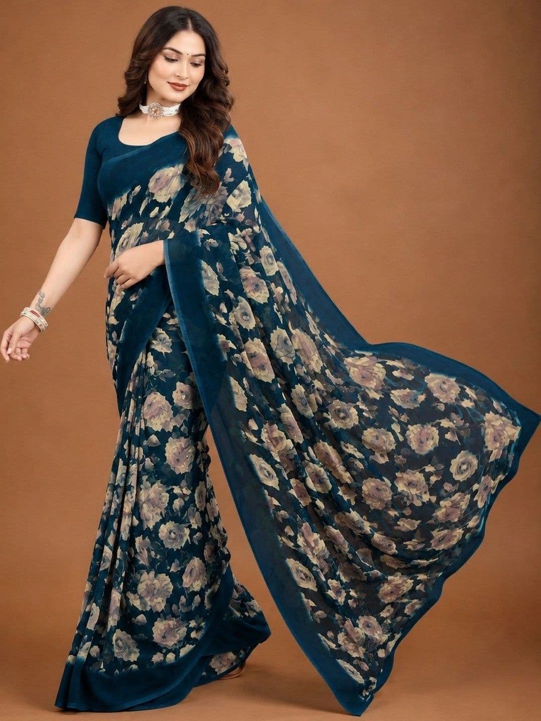 Tanuza Fashion Floral Pure Georgette Saree - view 1