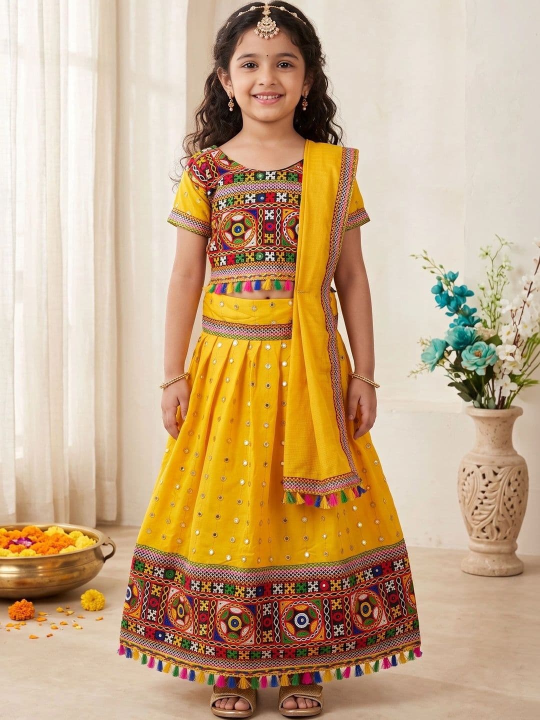 ahhaaaa Girls Printed Sequinned Ready to Wear Lehenga & Blouse With Dupatta - view 1