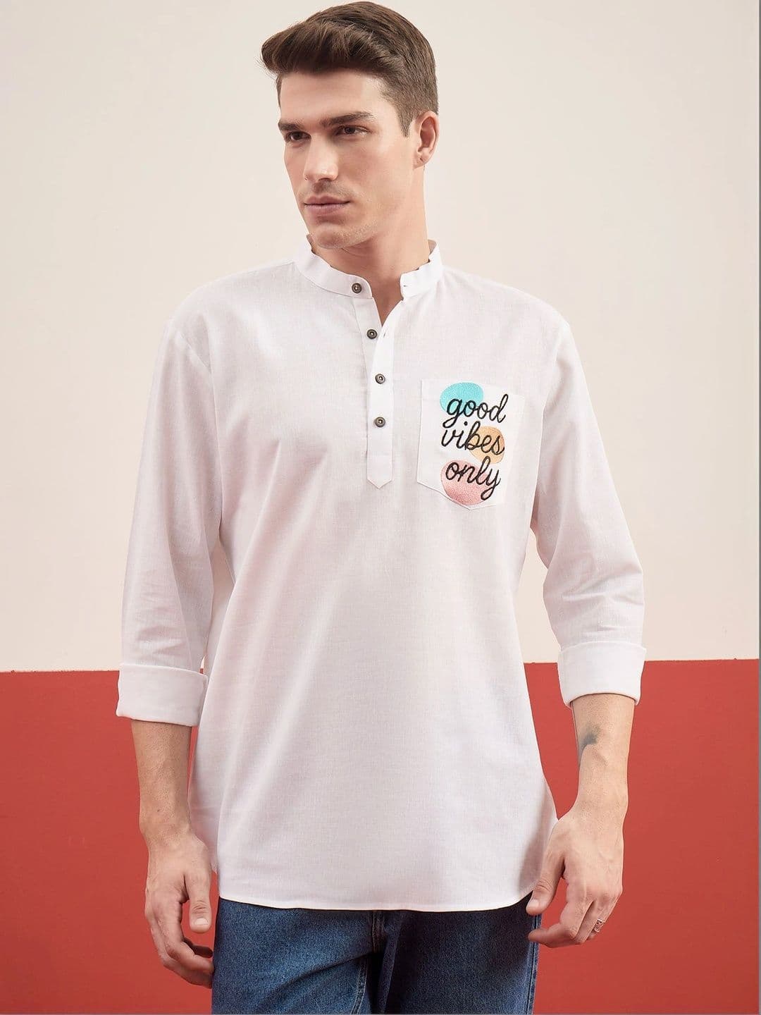 House of Pataudi Men Embroidered Thread Work Kurta - view 1