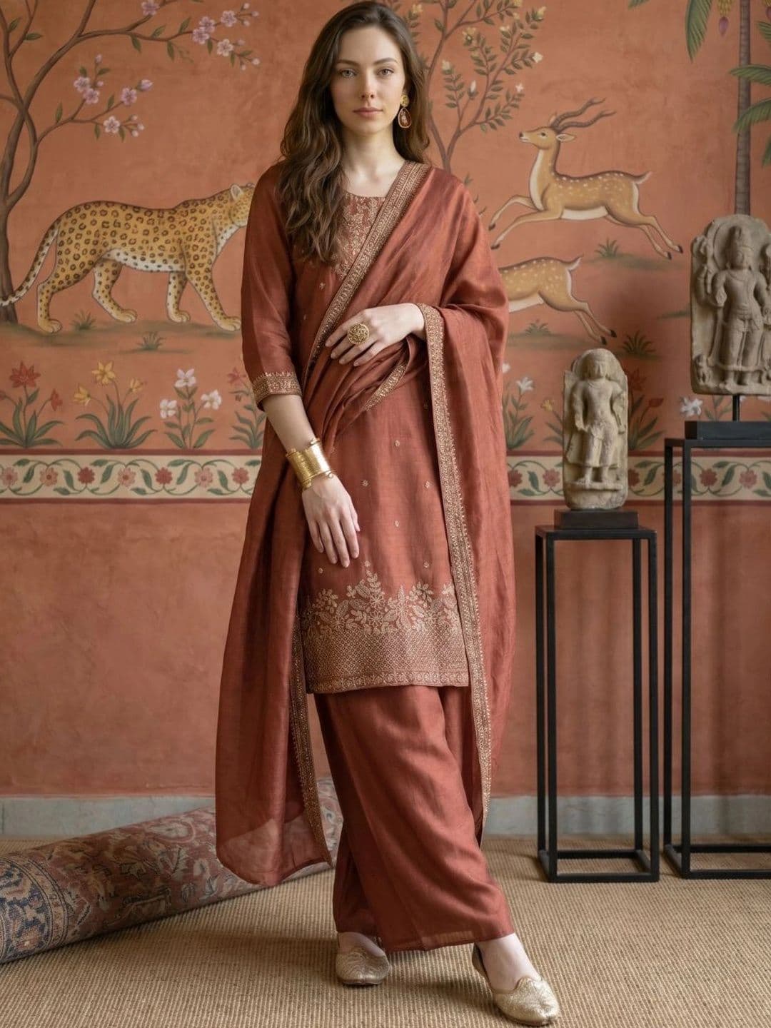 Sangria Women Ethnic Motifs Embroidered Regular Kurta with Patiala & With Dupatta - view 1