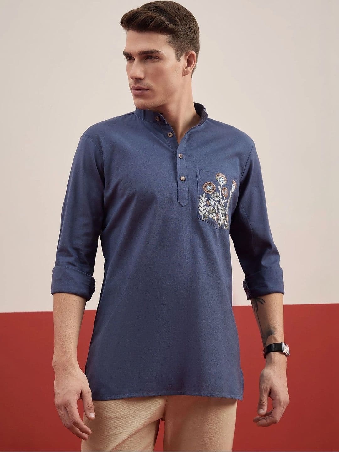 House of Pataudi Men Embroidered Thread Work Kurta - view 1