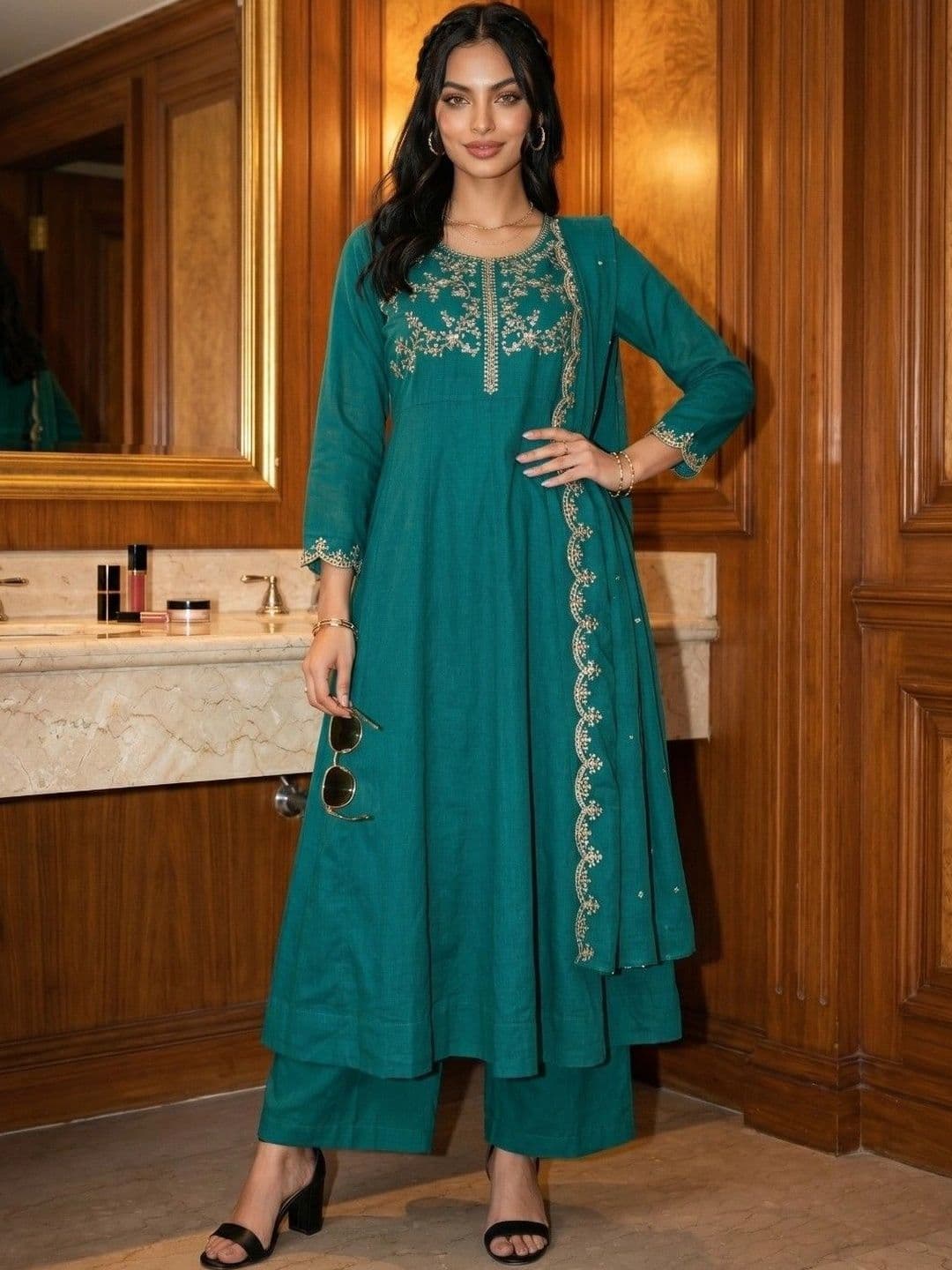 DRIP CHOWK Women Ethnic Motifs Embroidered Regular Thread Work Kurta with Palazzos & With Dupatta - view 1