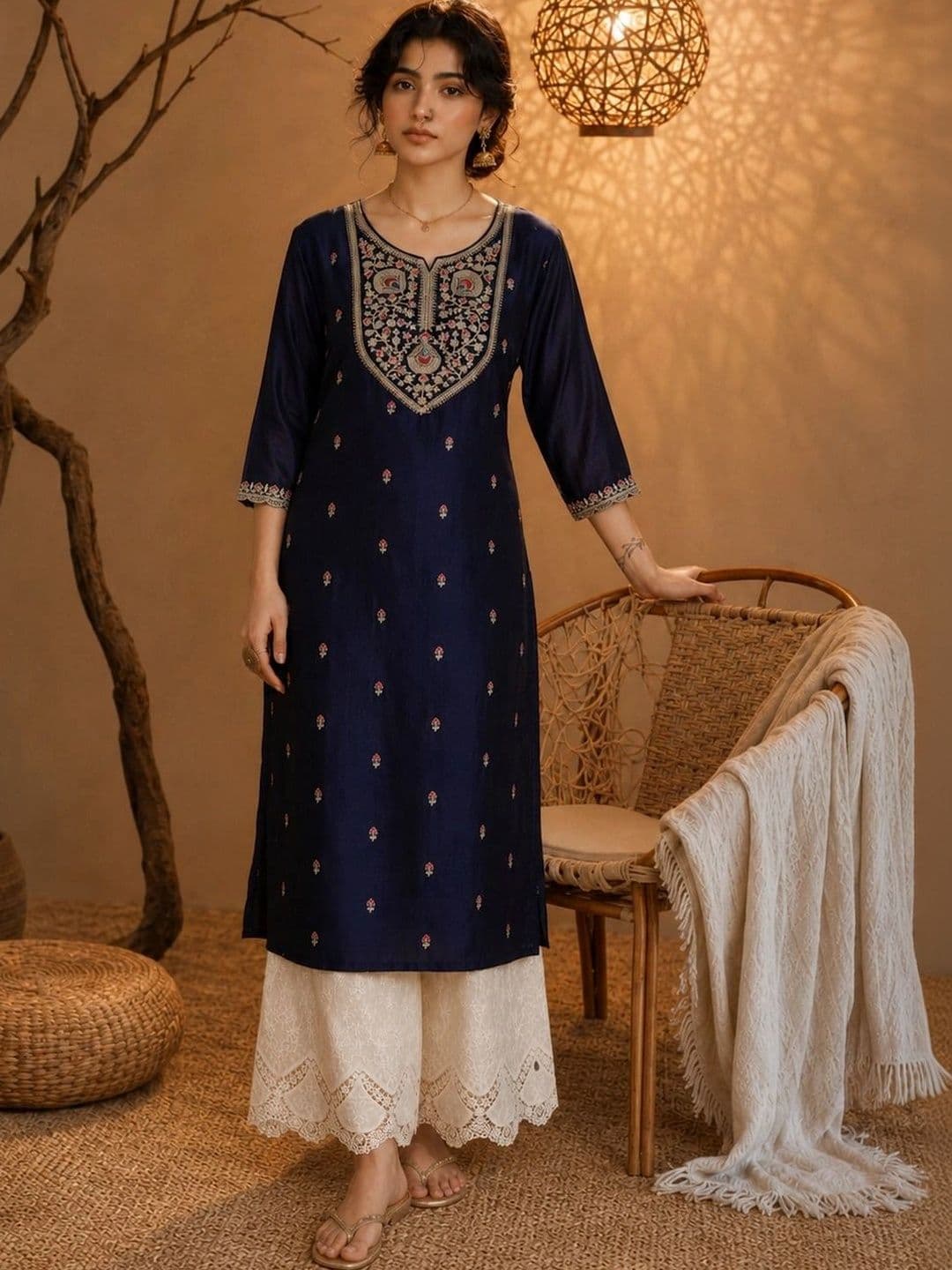 rarethread Women Ethnic Motifs Embroidered Thread Work Kurta - view 1
