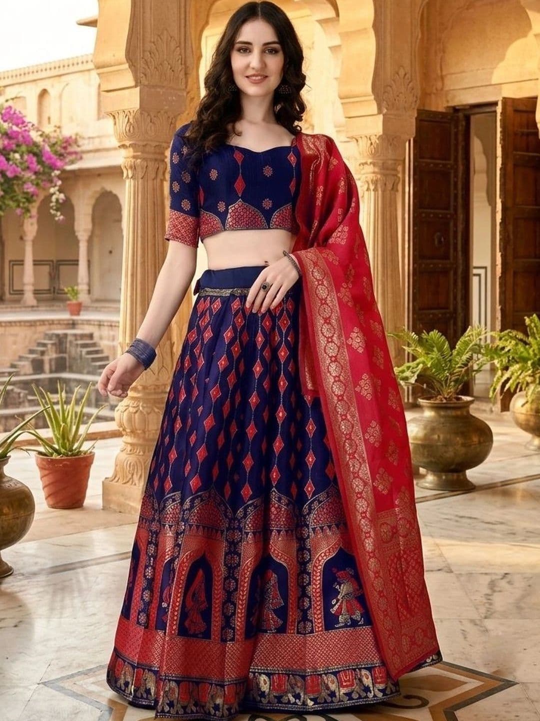 SWAMI STUDIO Semi-Stitched Lehenga & Blouse With Dupatta - view 1
