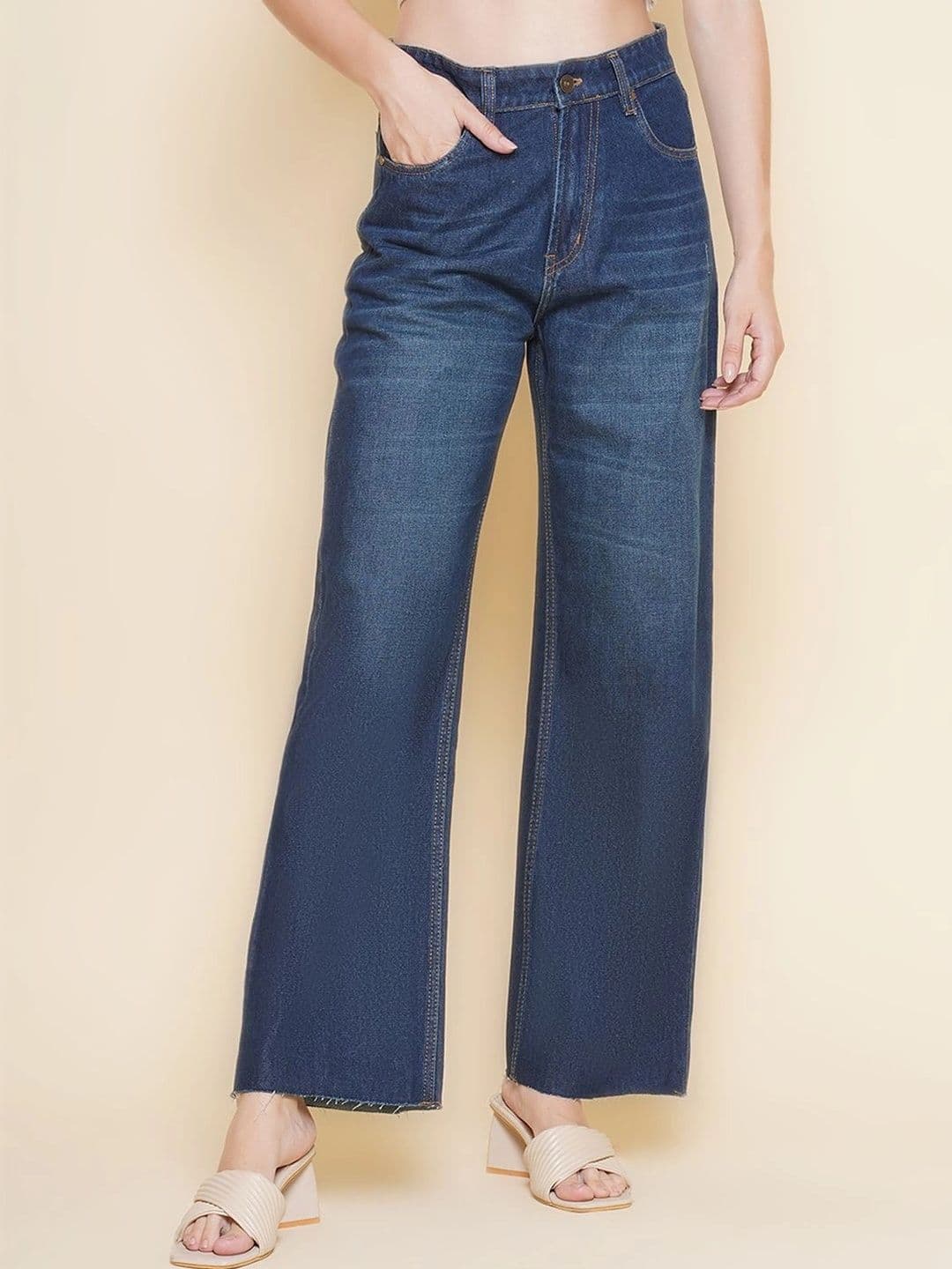 Mast & Harbour Women Straight Fit High-Rise Low Distress Stretchable Jeans - view 1
