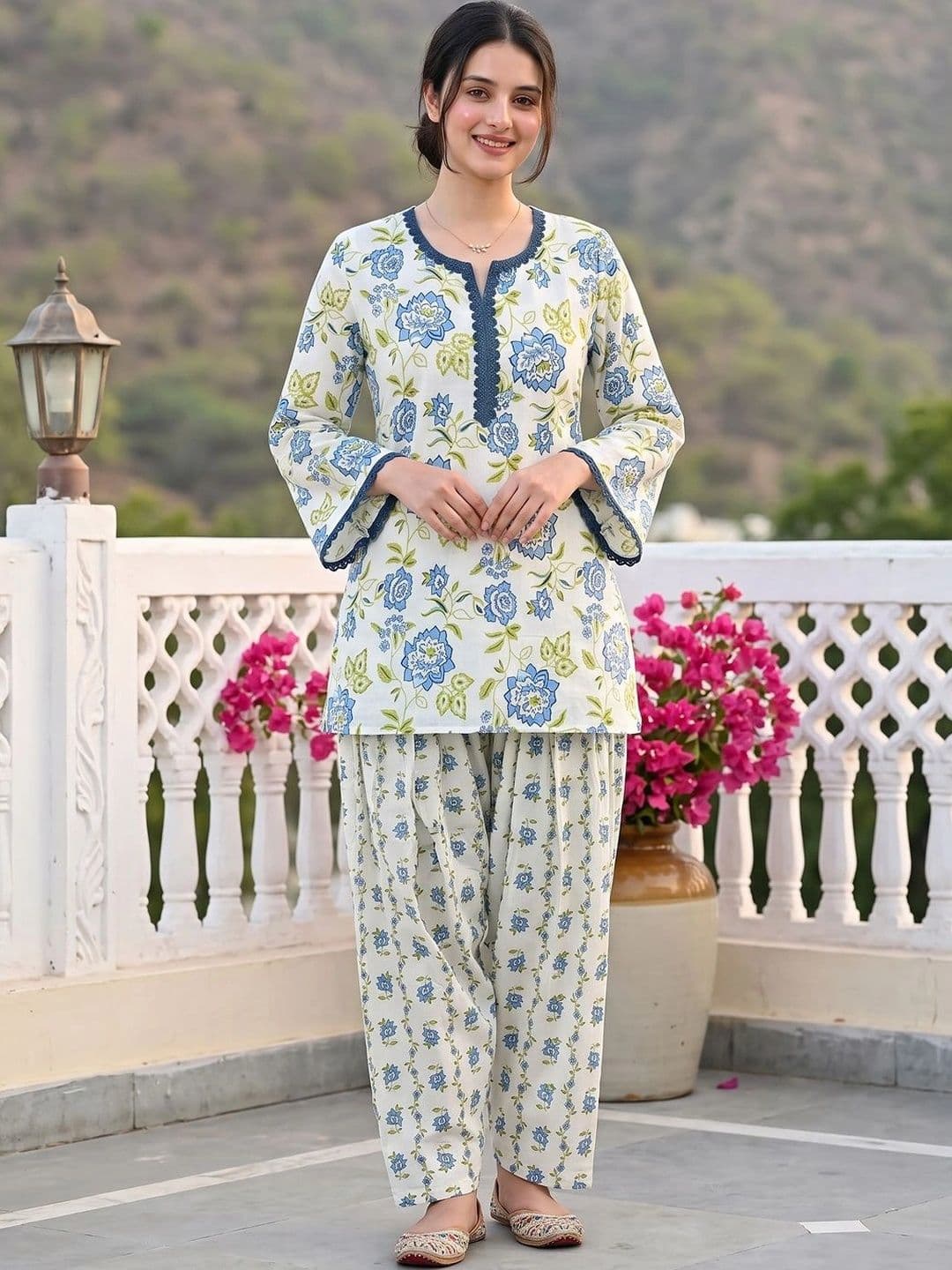 Anouk Romantic Florals Cotton Printed Tunic with Farshi Salwar - view 1