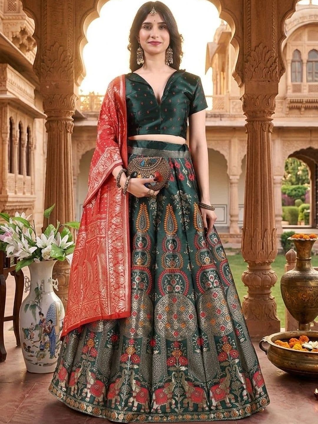 SWAMI STUDIO Embroidered Semi-Stitched Lehenga & Blouse With Dupatta - view 1