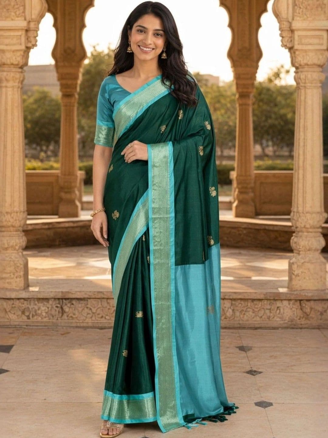 HERE&NOW Woven Design Pure Cotton Kanjeevaram Saree - view 1