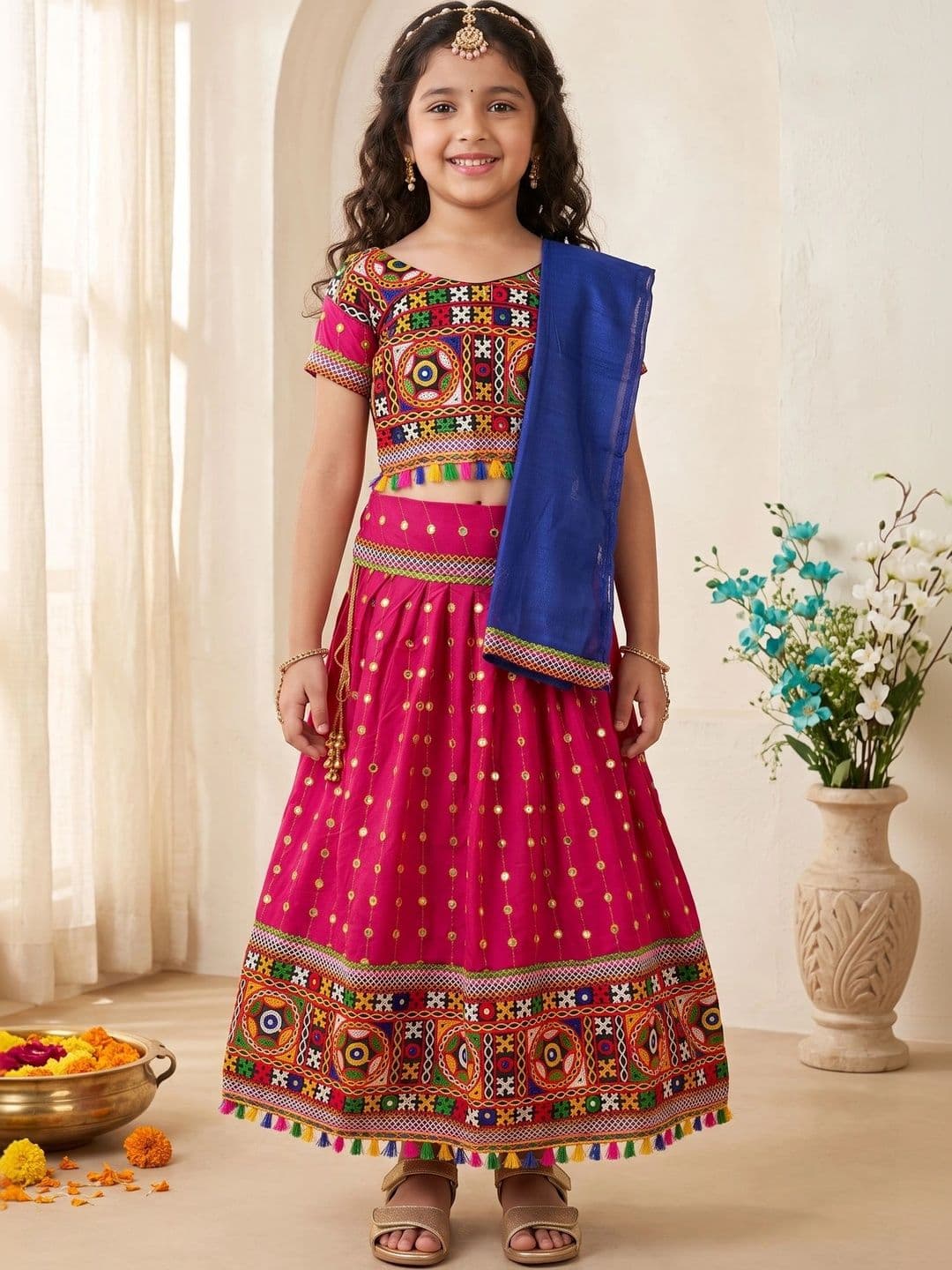 ahhaaaa Girls Printed Sequinned Ready to Wear Lehenga & Blouse With Dupatta - view 1
